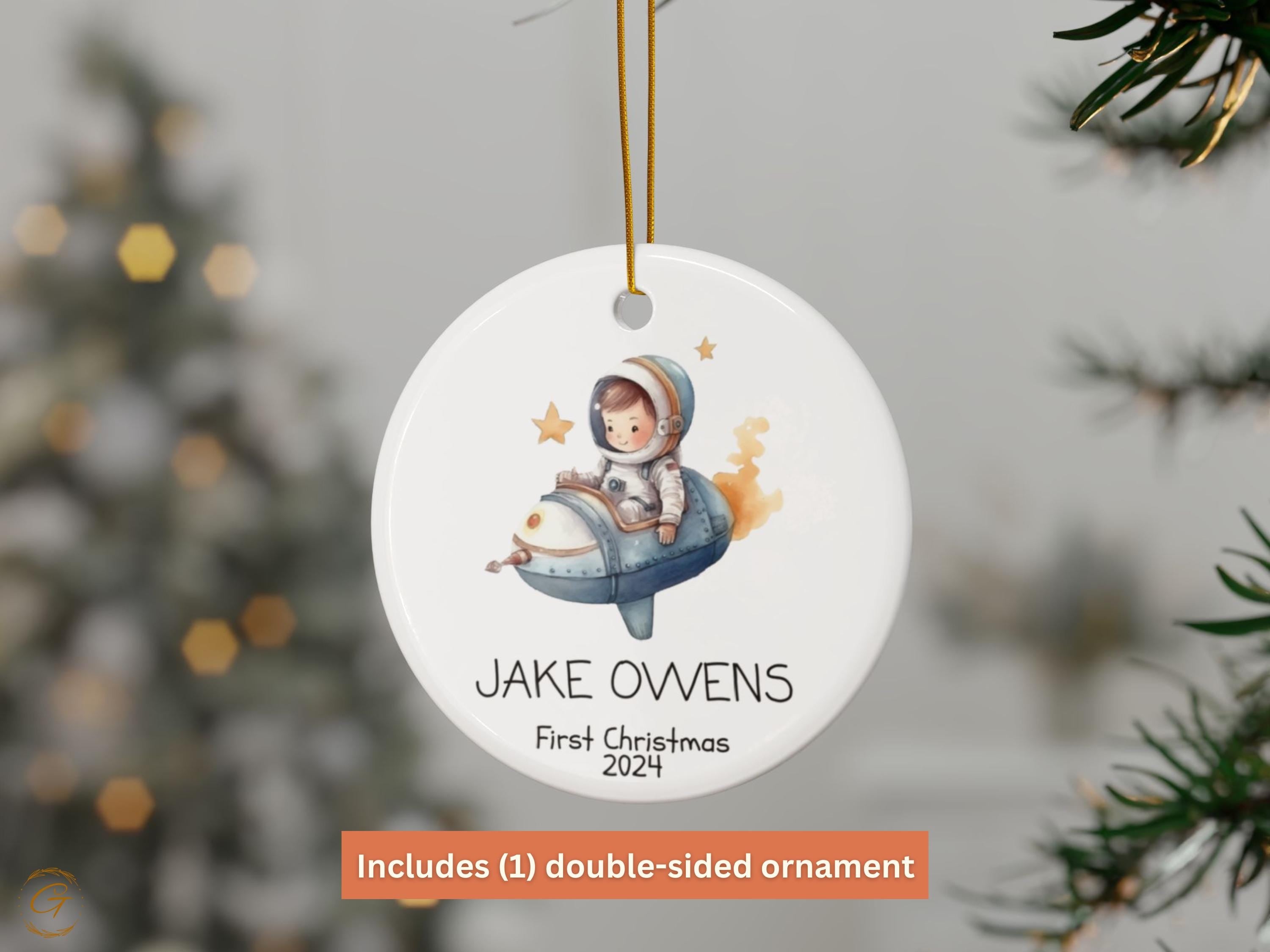 Personalized Baby Boy First Christmas Ornament , Rocket Ship Baby Ornaments, Custom Christmas Tree Decoration for Newborn, Holiday Keepsakes