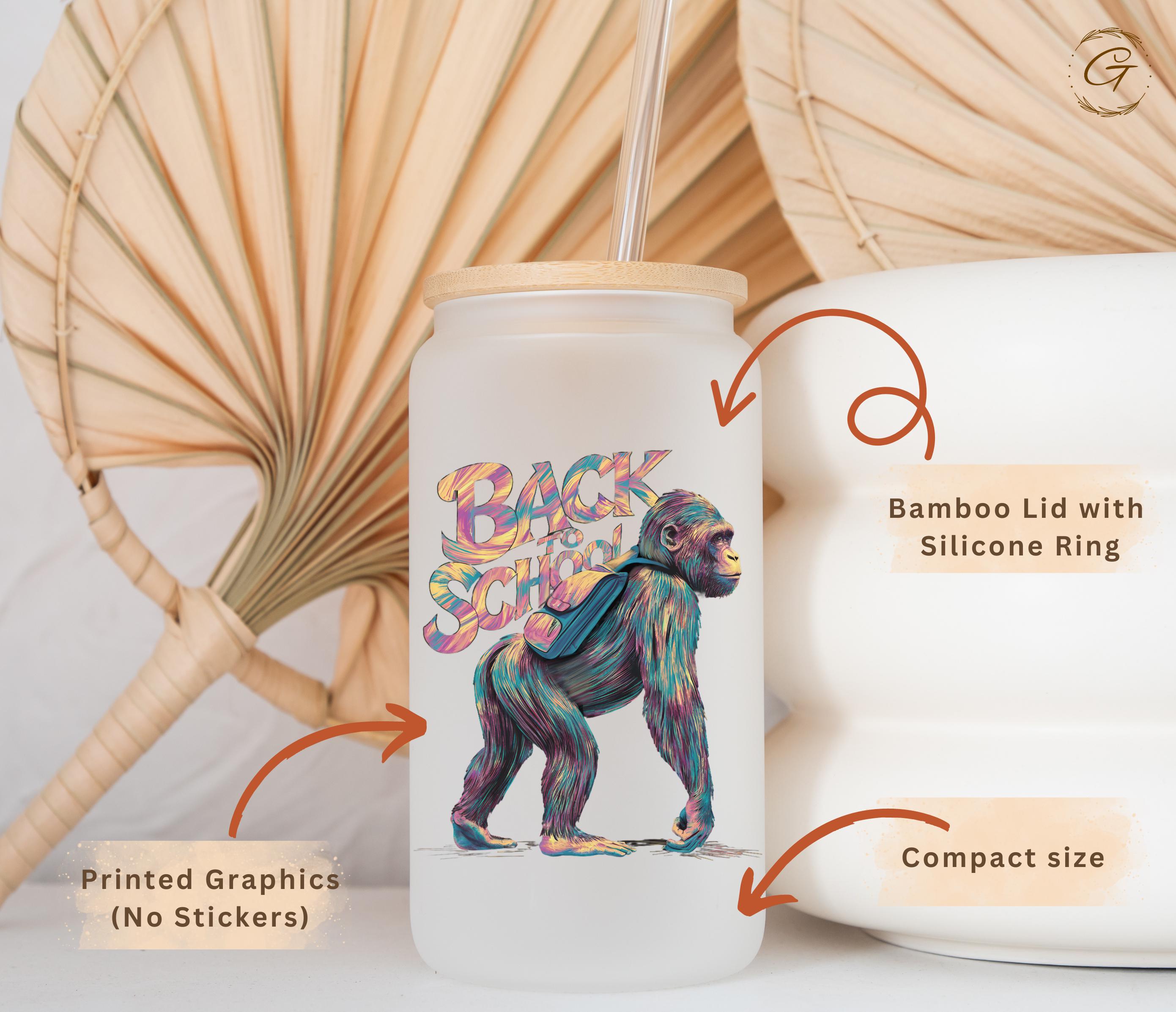 Colorful Artistic Monkey Design Frosted Glass Cup