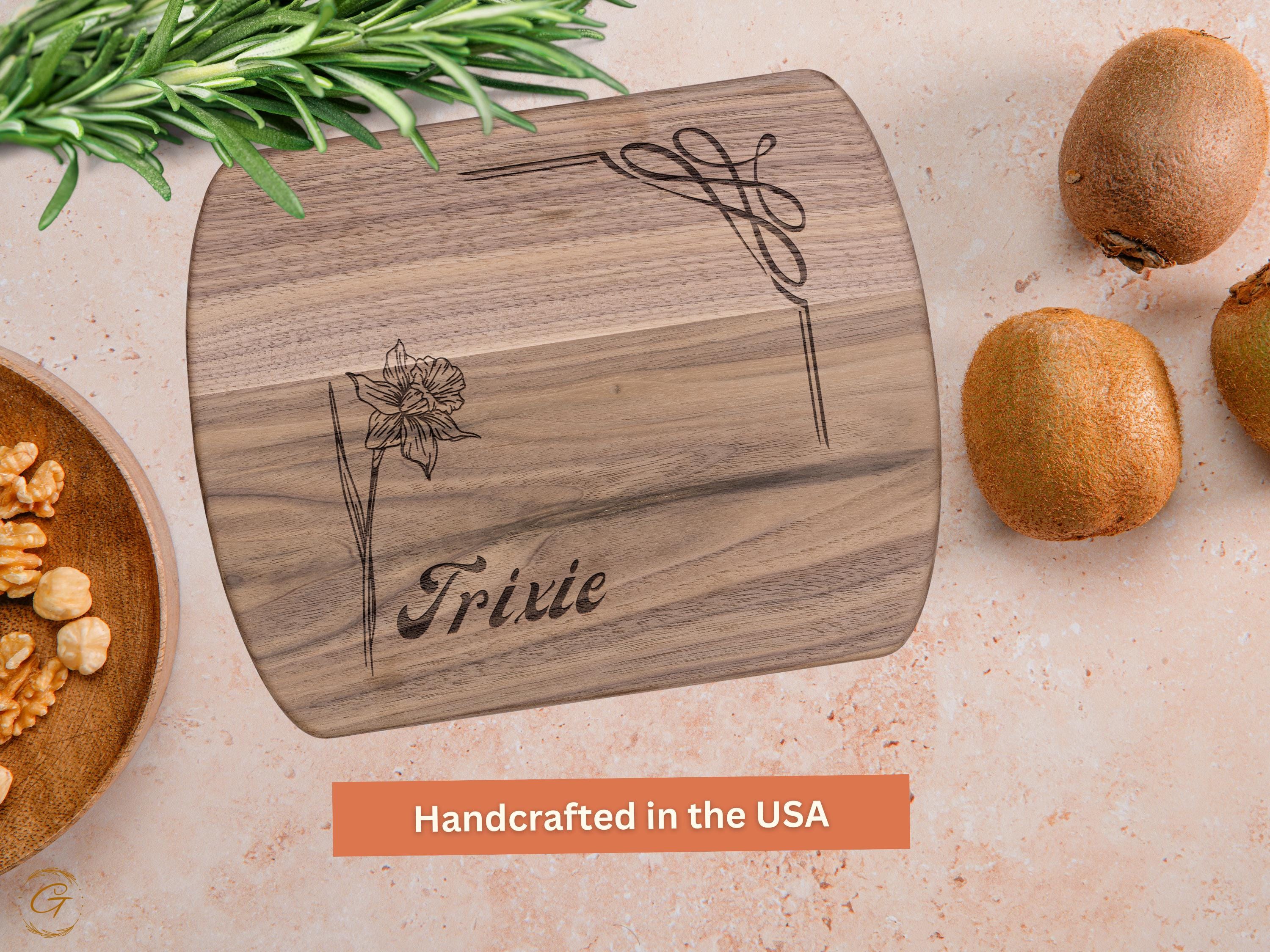 Personalized Cutting Board with Name & Daffodil Flower - March Birthday Gift
