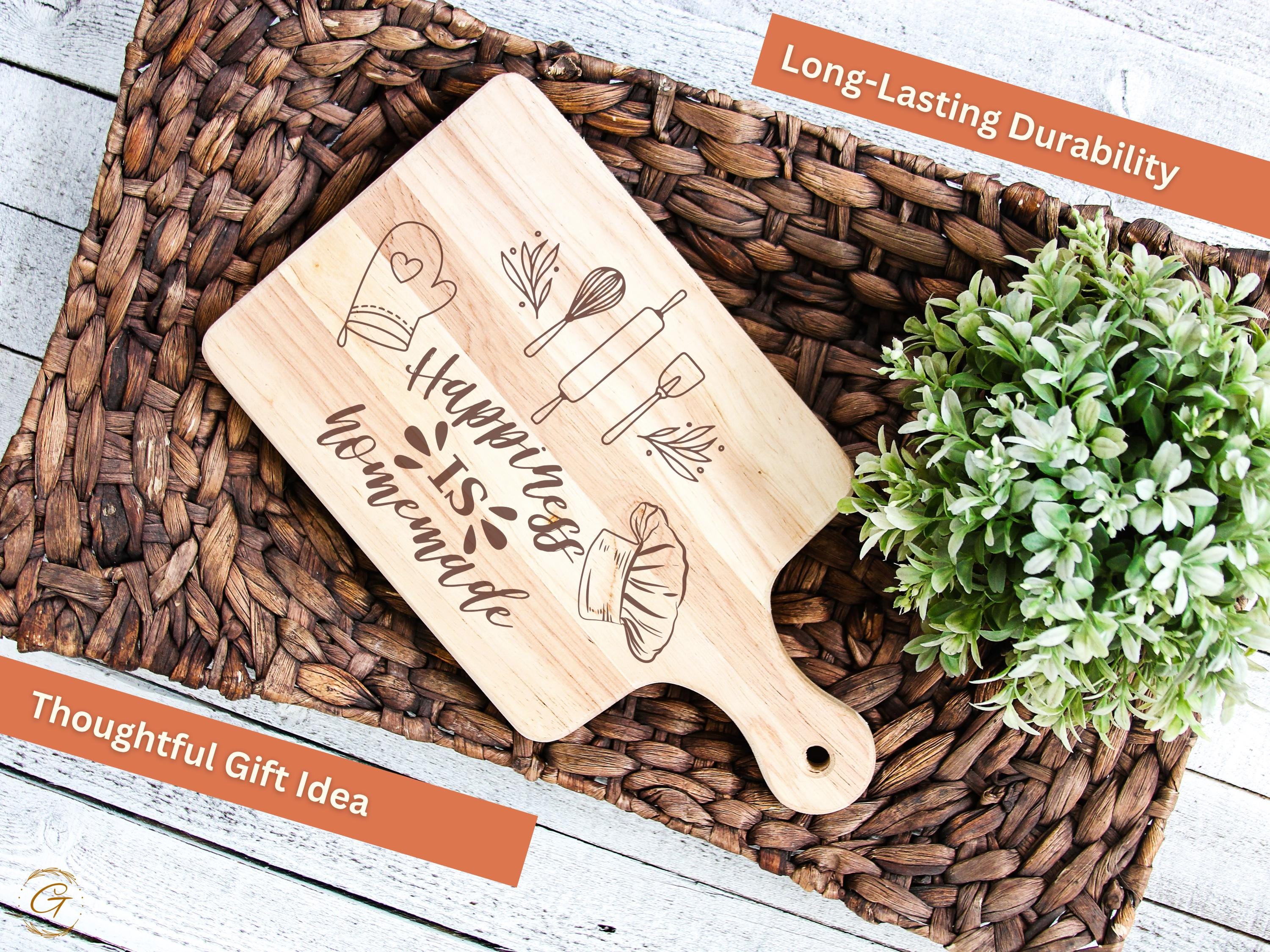 Happiness is Homemade Mama's Cutting Board | Engraved Rustic Kitchen Gift for Mom| Personalized Hardwood Board for Home Cook | American-Made