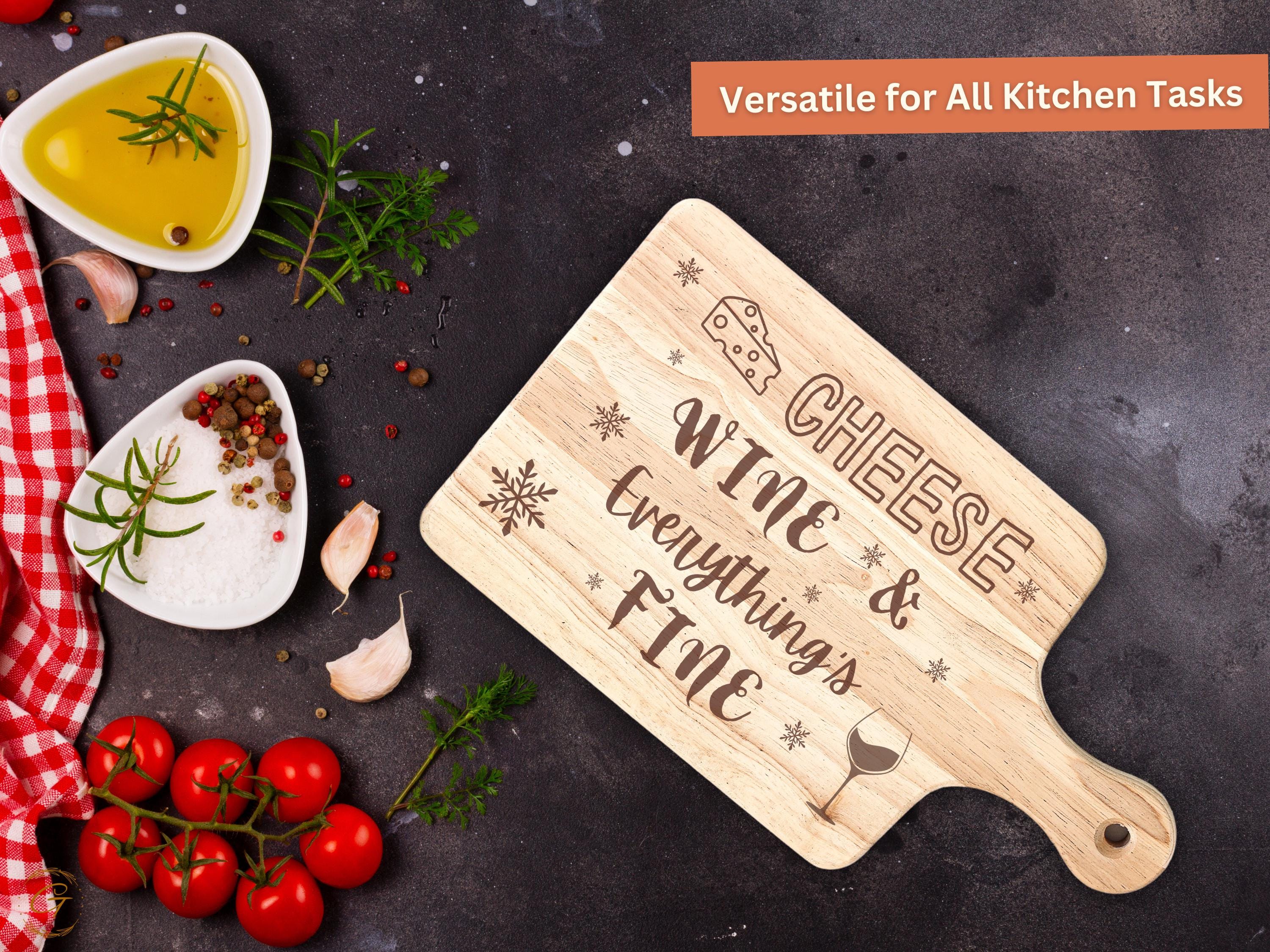 Cheese Wine & Everything's Fine Hardwood Cutting Boards | Engraved Kitchen Gift | Rustic Charcuterie Board for Foodies Wine Lovers Keepsakes
