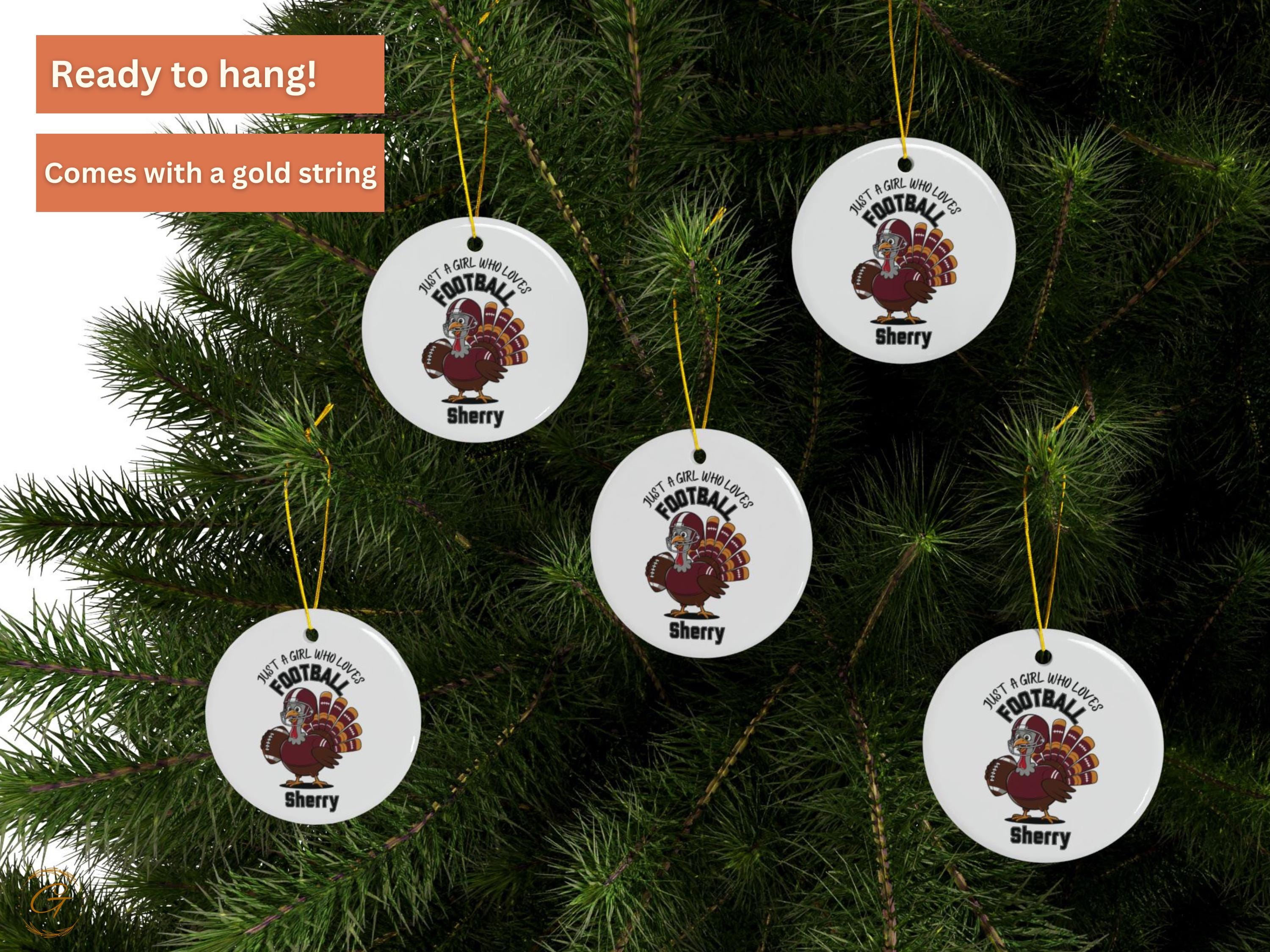 Personalized Thanksgiving Football Ornaments, Girl Who Loves Football Turkey Holiday Keepsakes, Holiday Ornaments, Football Turkey for Girls