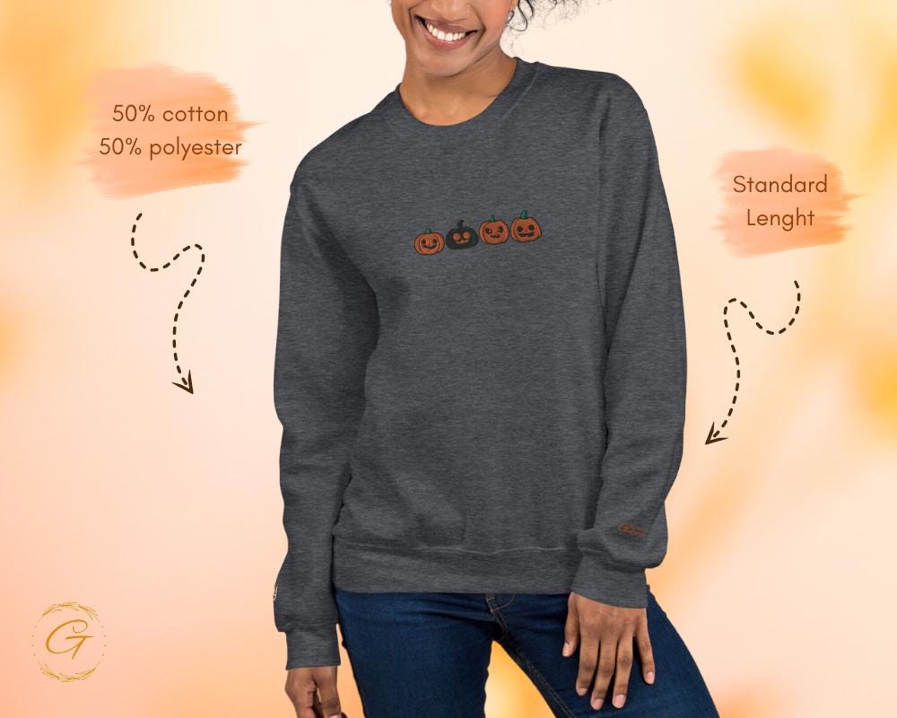 Halloween Sweatshirt, four Pumpkins Faces Sweatshirt, Fall Season Crewneck, Cute Halloween Pumpkin Design Pullover Cozy Spooky Halloween Top