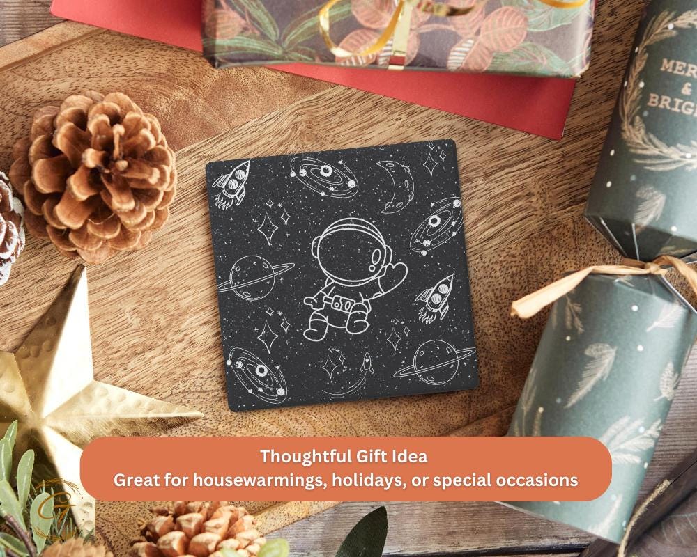 Soapstone Coaster with Astro Space Planets Design with Cork Backing, Perfect Gift for Space Lovers, Unique Drink Coaster for Home or Offices