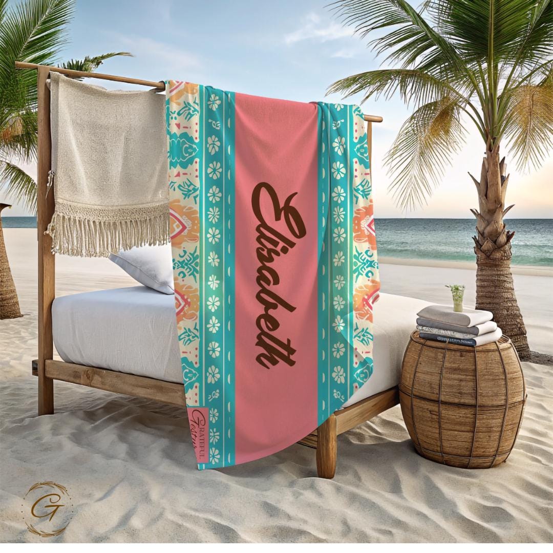 Bohemian Mint Personalized Beach Towel