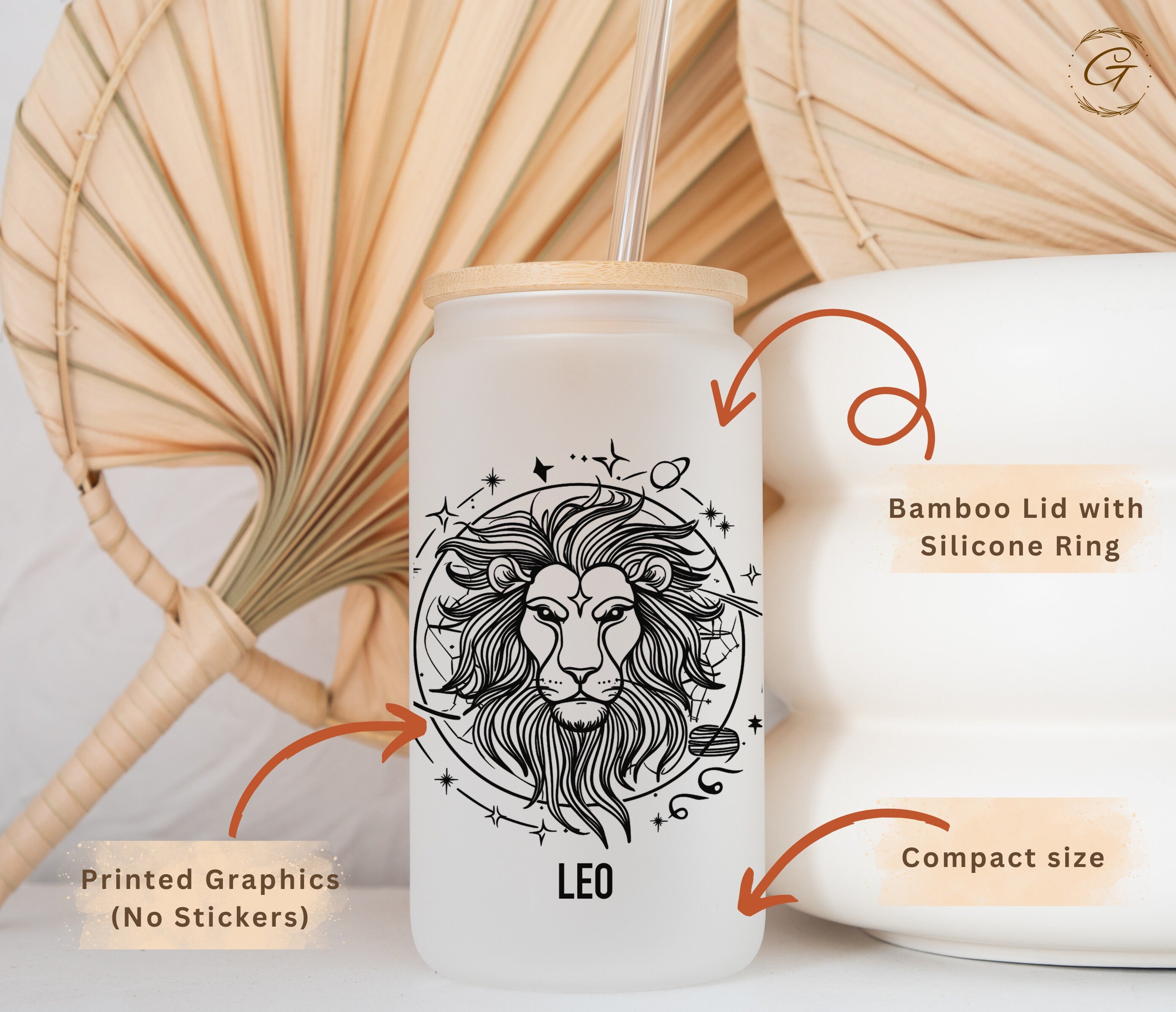 Zodiac Leo Frosted Glass Cup