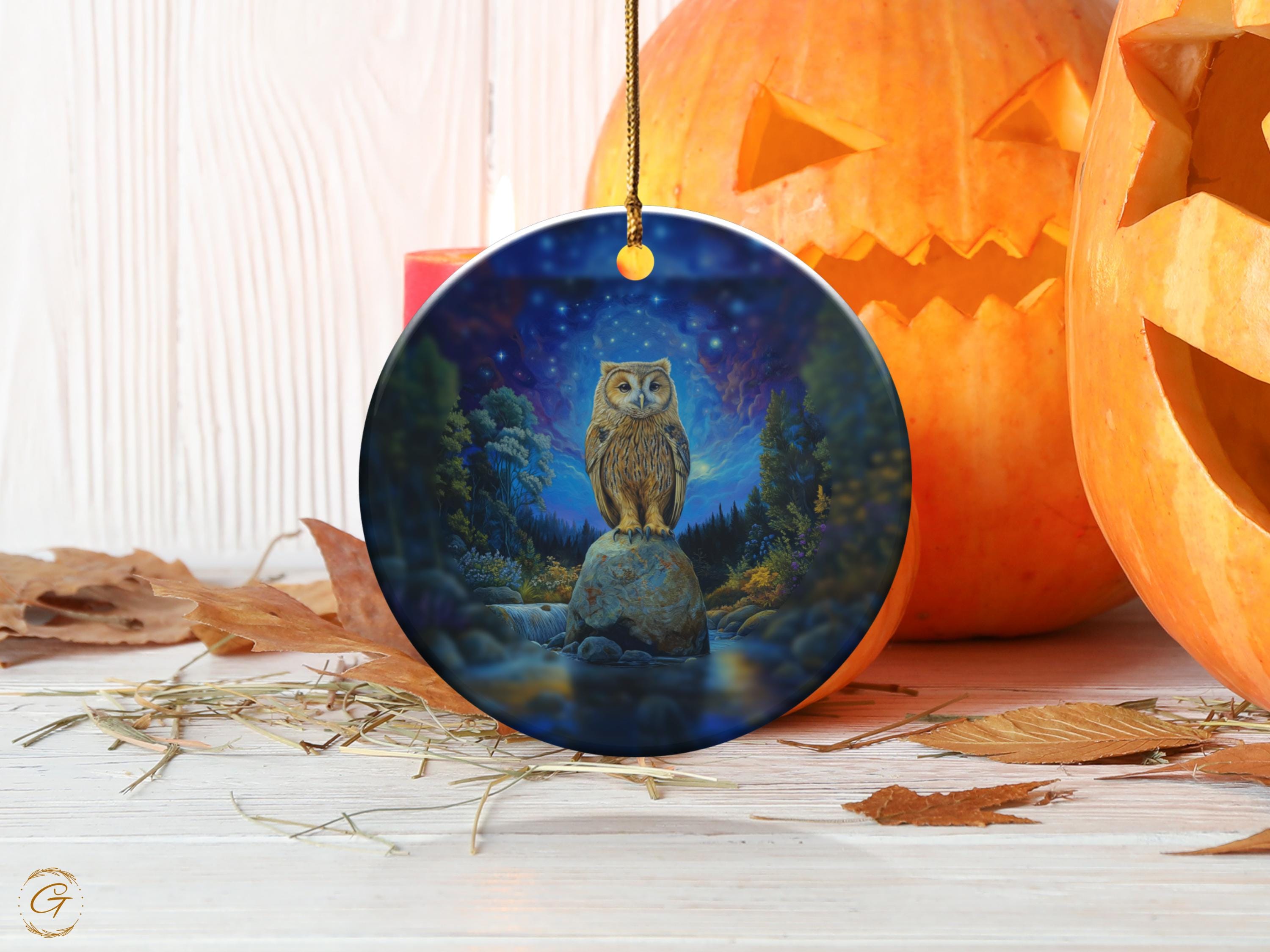 Owl Ornament, Night Sky Art Halloween Decor, Unique Owl Decor, Handcrafted Owl Figurine Forest Decor, Woodland Animal Art, Nature Home Decor