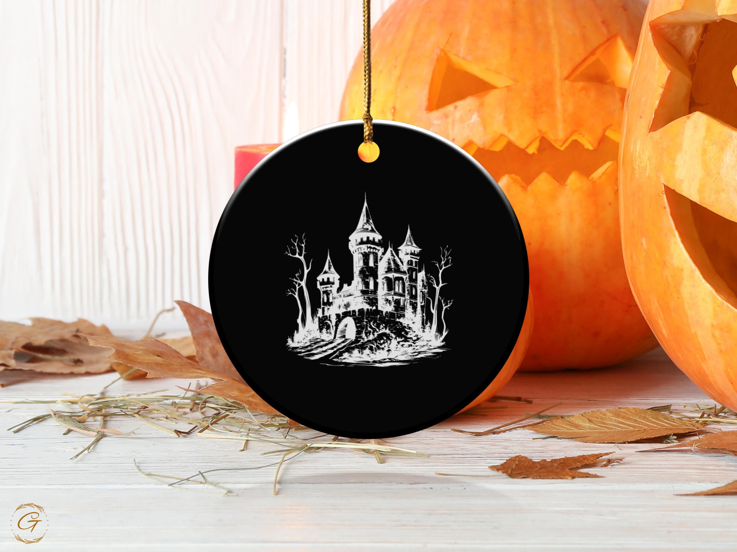 Gothic Castle Ornament, Halloween Decor, Spooky Haunted House, Unique Collectible, Black and White Decoration, Spooky Gifts Ideas for Gothic