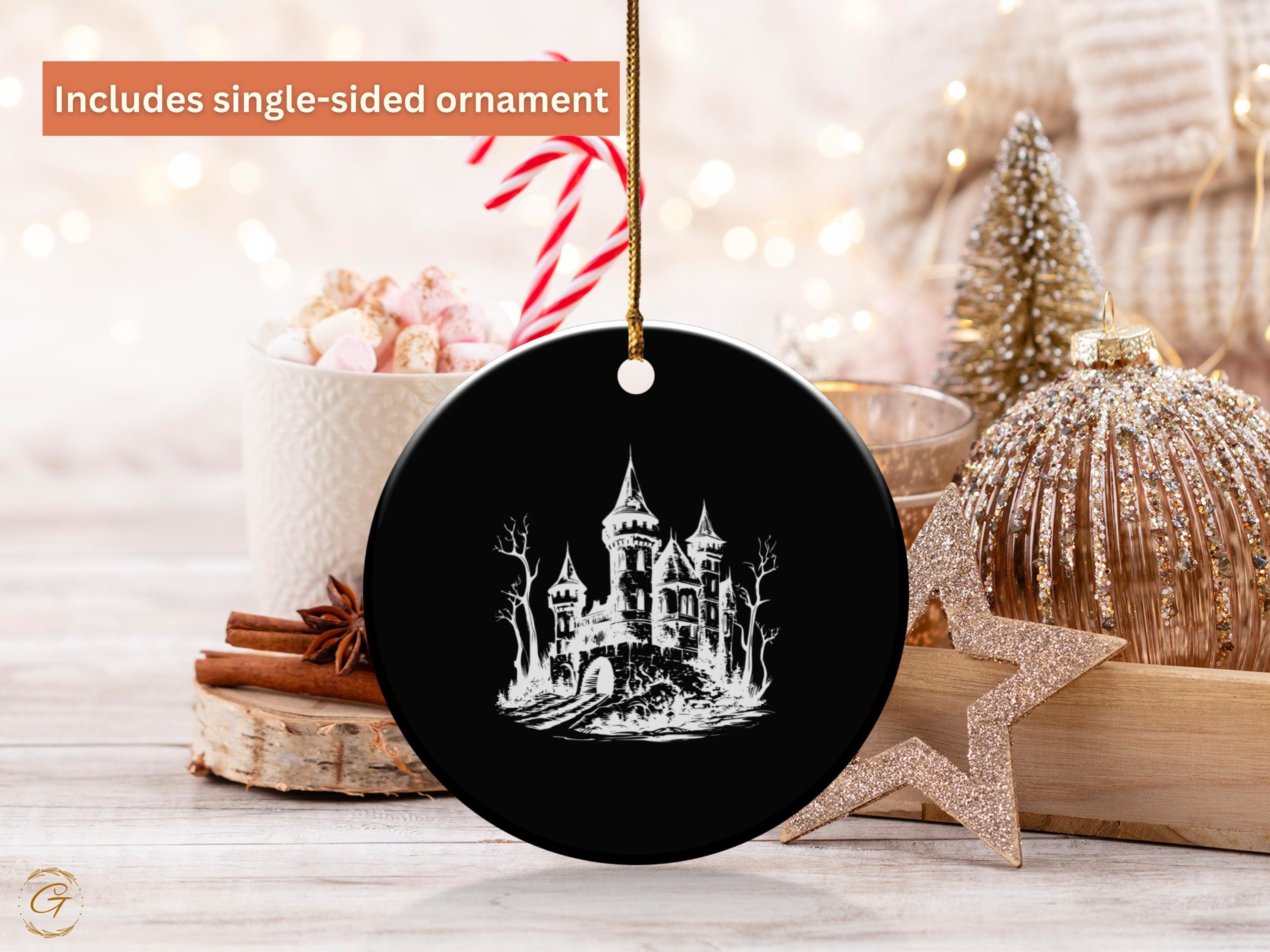 Gothic Castle Ornament, Halloween Decor, Spooky Haunted House, Unique Collectible, Black and White Decoration, Spooky Gifts Ideas for Gothic