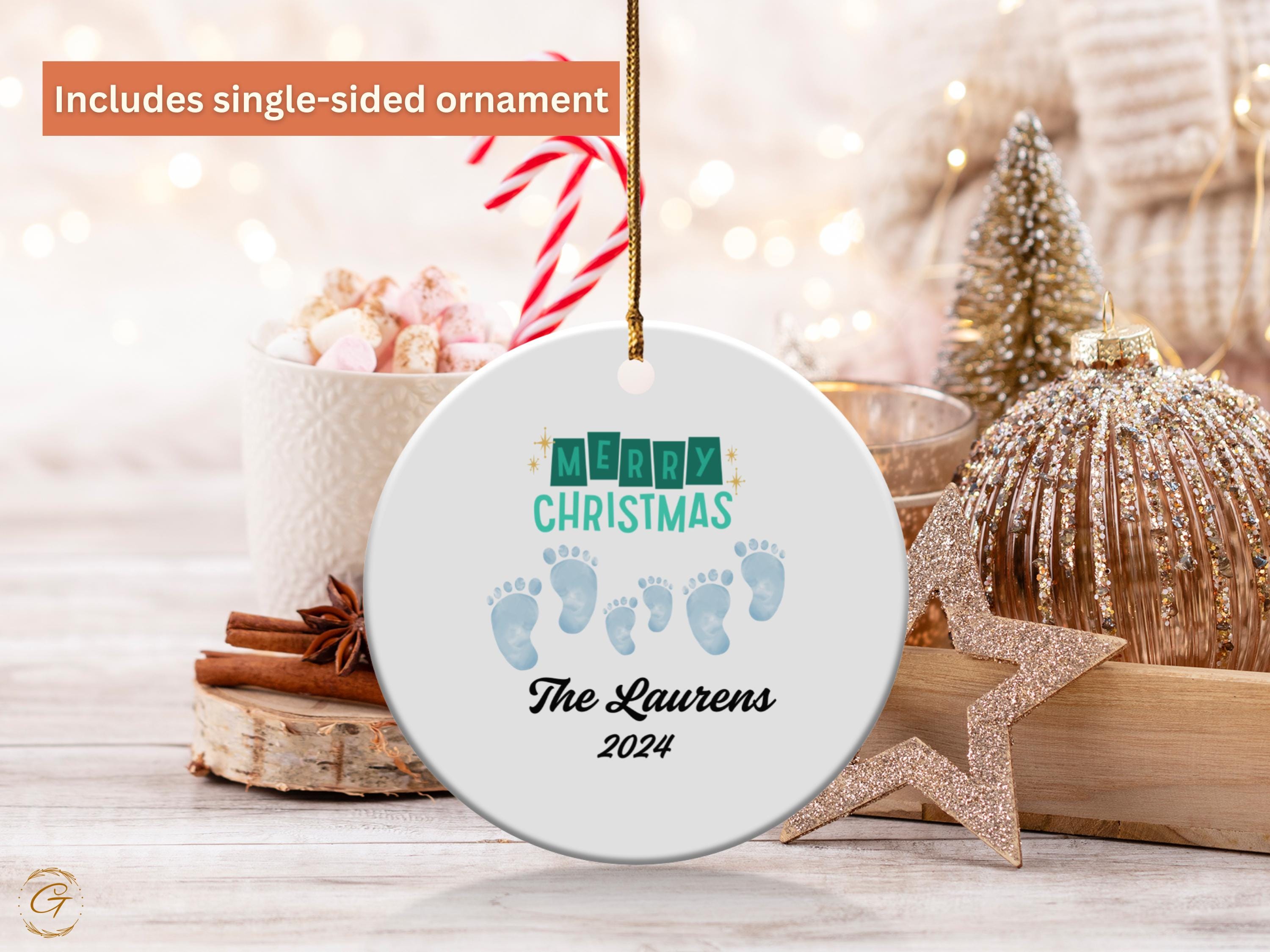 Personalized Family Ornament, Custom Family Christmas Decoration, Holiday Keepsake Gift, Footprints Design, 2024 Ornament, Holiday Keepsakes