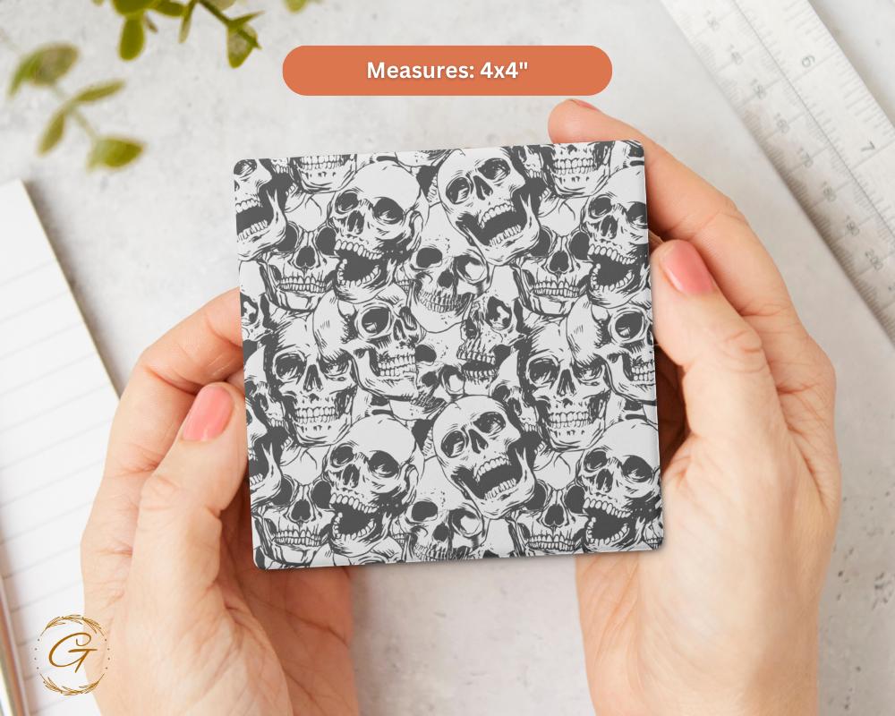 Skull Pattern Square Soapstone Coasters with Cork Backing
