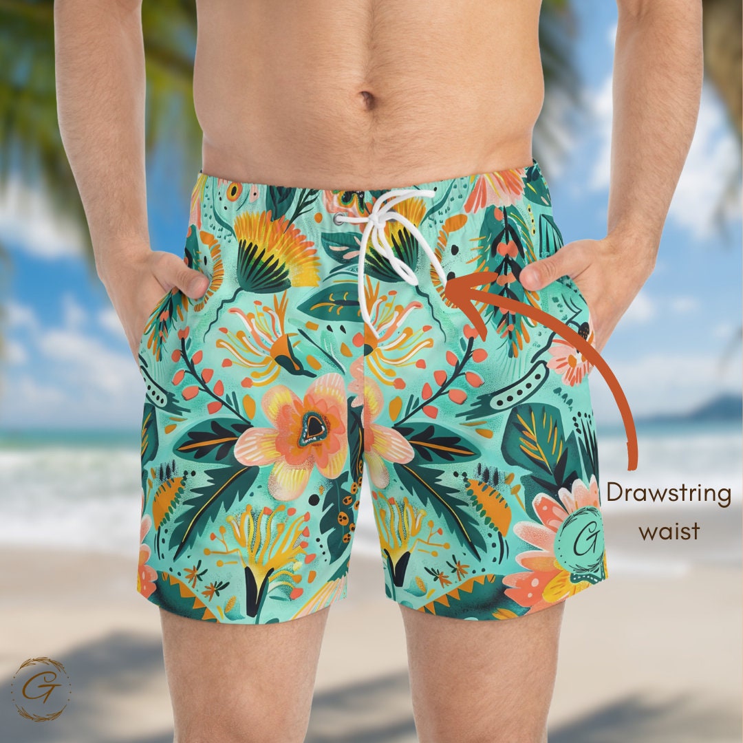 Bohemian Pastel Colors Swim Trunks, Vibrant AOP Design for Beachwear Ideal Summer Men's Gift Idea Perfect Beachwear, Unique Summer Beachwear