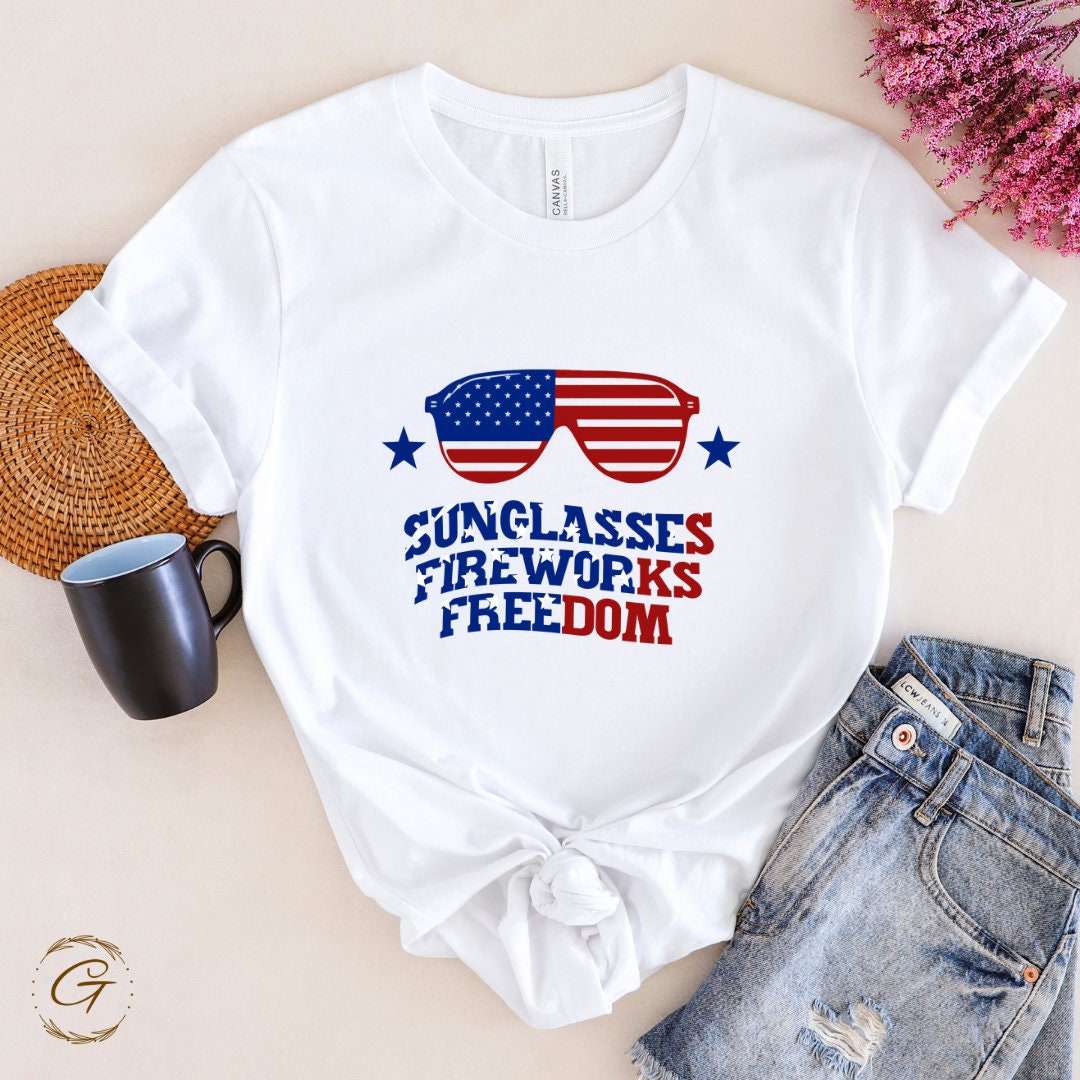 Sunglasses Fireworks Freedom T-Shirt - Patriotic Summer Tee