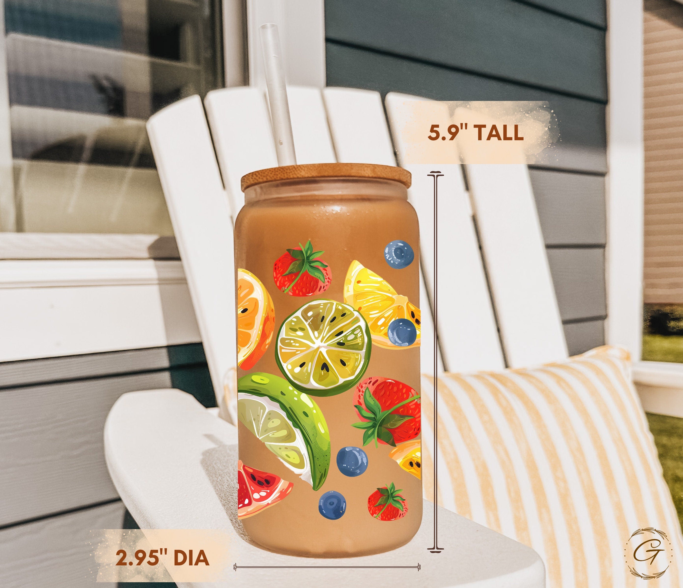 Summer Fruit Slices Frosted Libbey Cup 16oz | Perfect Tropical Gift | Beach Lover Gifts | Celebrate Summer Vibes with Colorful Fruit Design