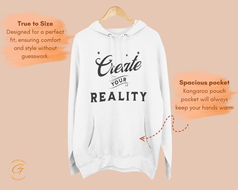 Three-Panel Fleece Hoodie with Graphic 'Create Your Reality' Design