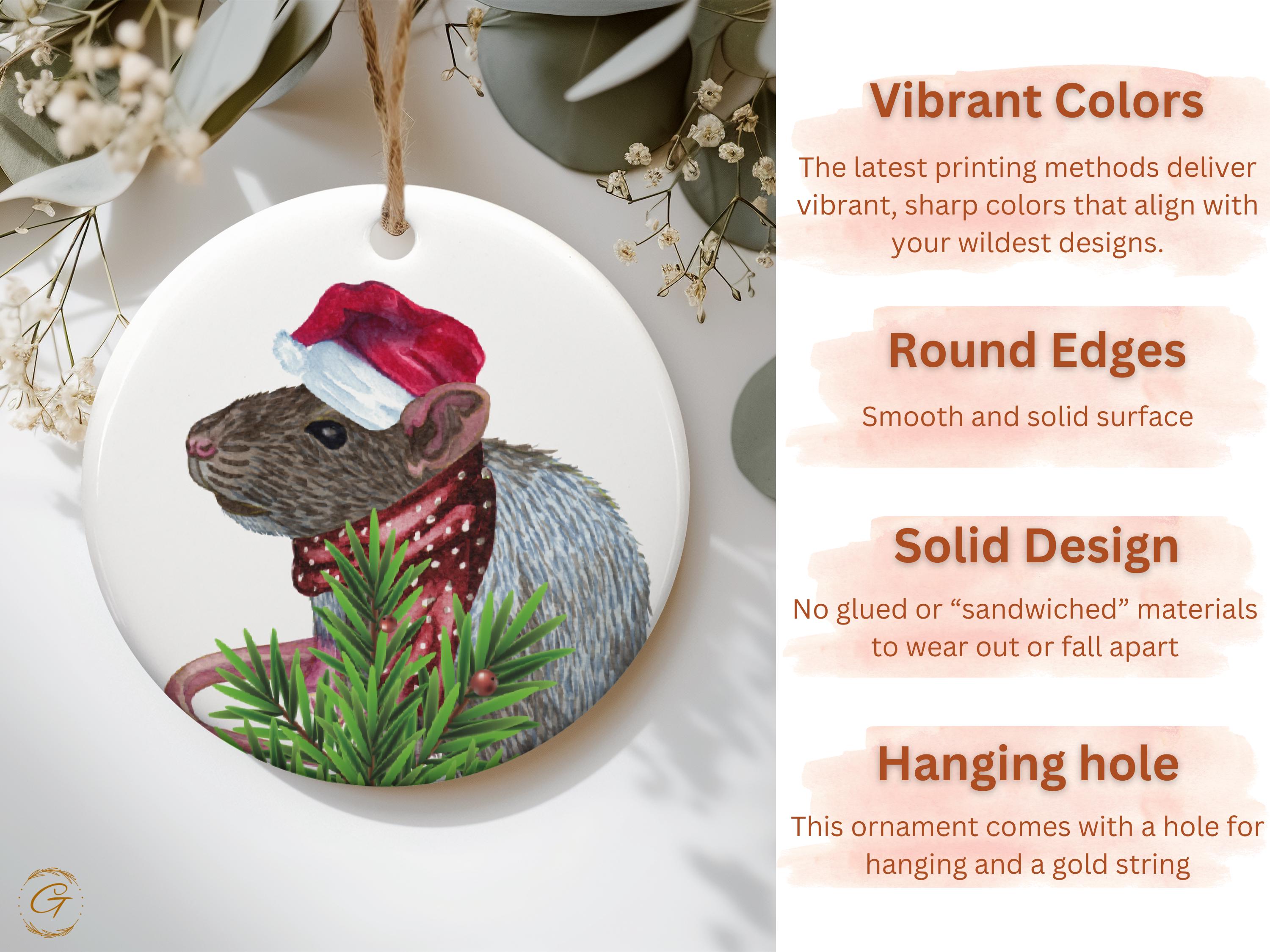 Cute Rat Christmas Ornament, Santa Hat Rat Decoration
