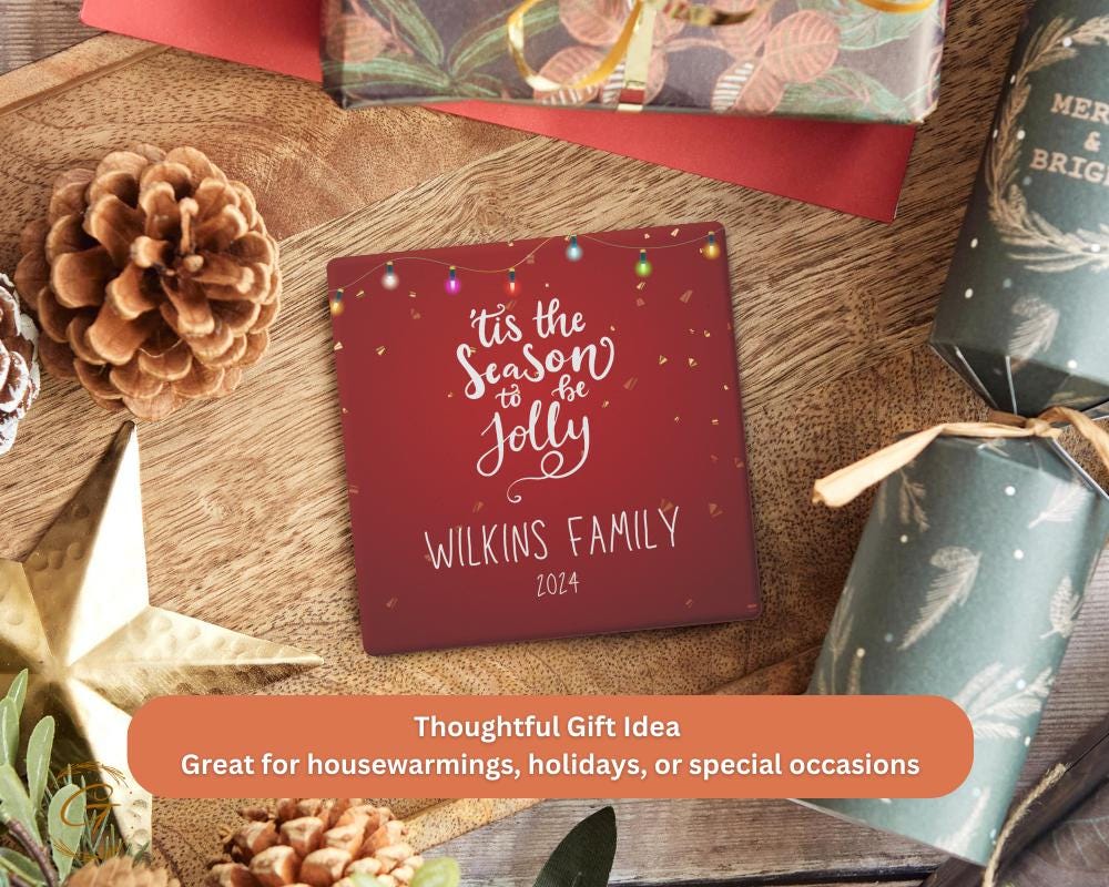 Personalized Christmas Soapstone Coaster with Custom Name Design, Holiday Drink Holder with Cork Backing, Perfect Gift for Family & Friends