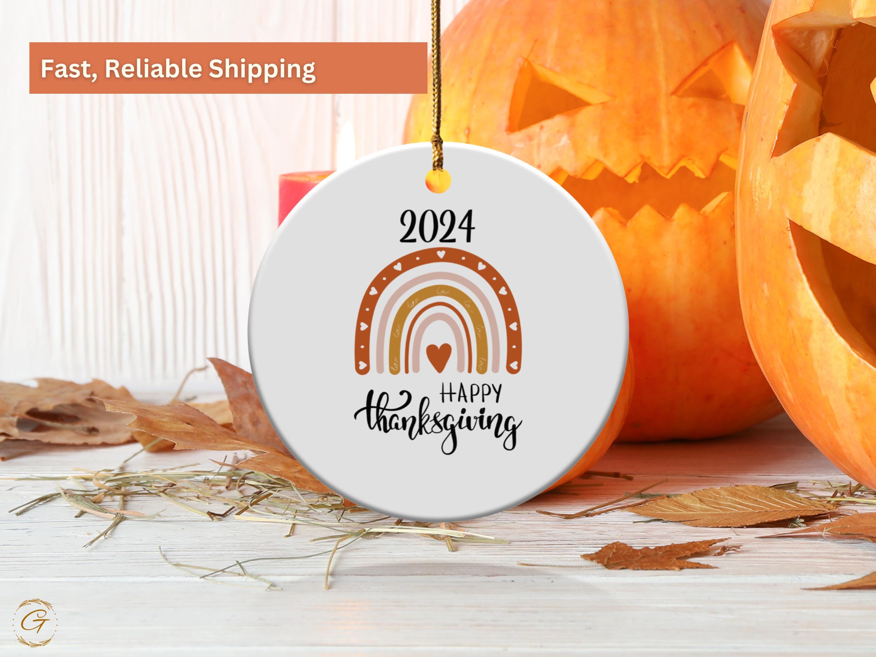 Rustic Thanksgiving Ornament 2024, Fall Harvest Decor, Happy Thanksgiving Rainbow, Seasonal Holiday Keepsake, Home Decoration Gift