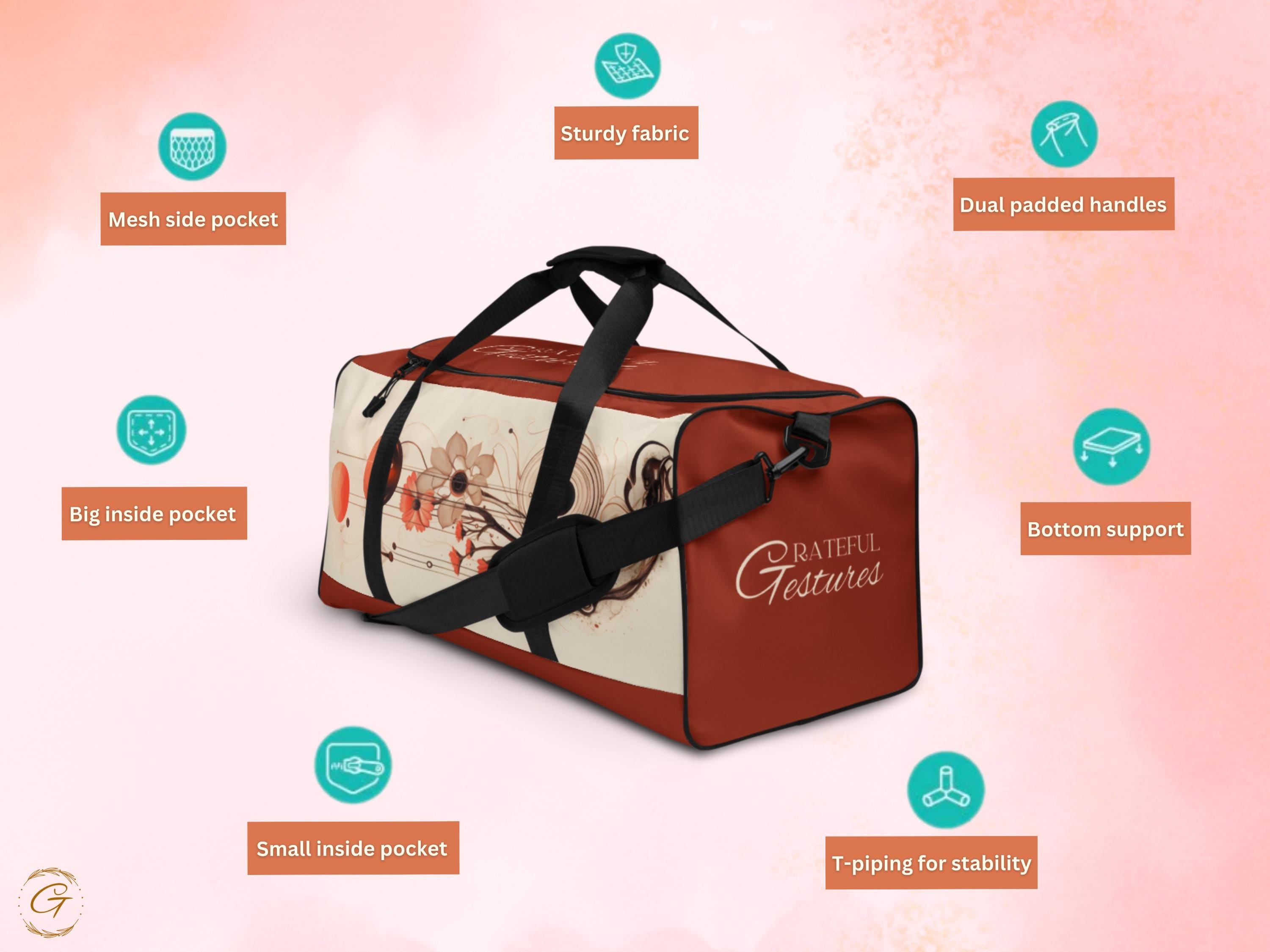 Floral Abstract Gym Duffel Bag -Unique Sports Bag with Modern Artistic Design