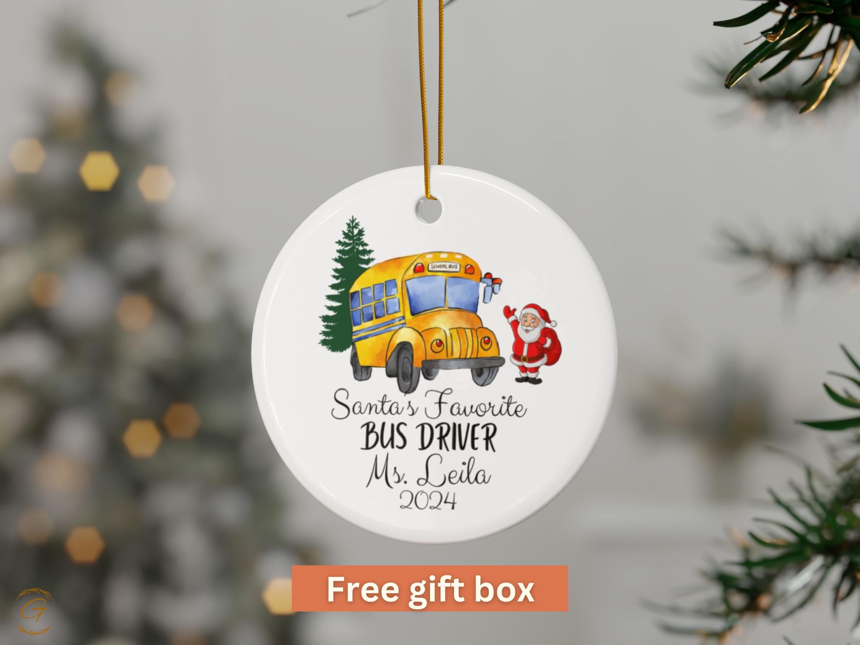 Personalized Christmas Ornament for Bus Drivers, Custom Santa's Favorite Bus Driver Ornament, Holiday Gift for Bus Drivers, Holiday Keepsake