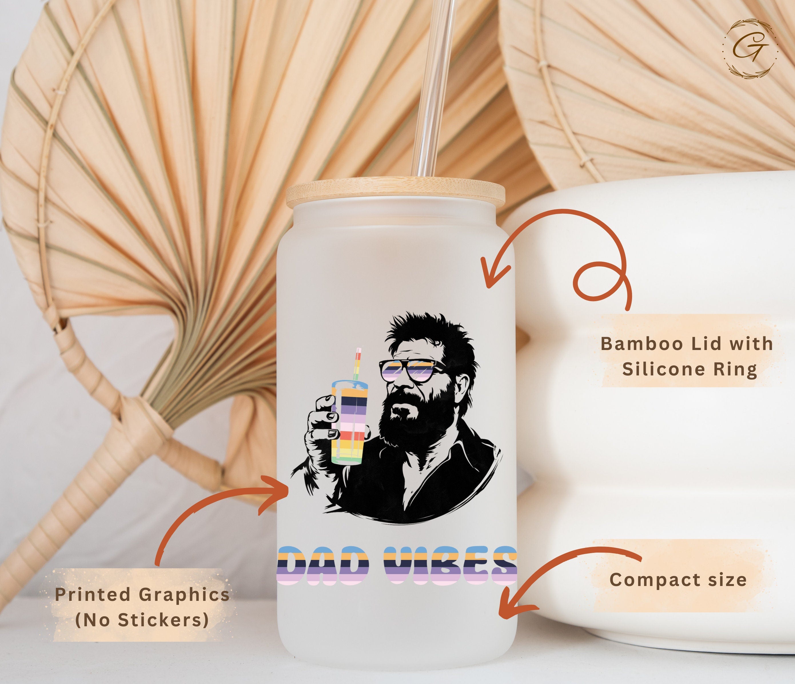 Dad Vibes Frosted Glass Cup, Perfect Father's Day Gift Father Drinkware Birthday Gift For Him New Dad Tumbler Father's day mug