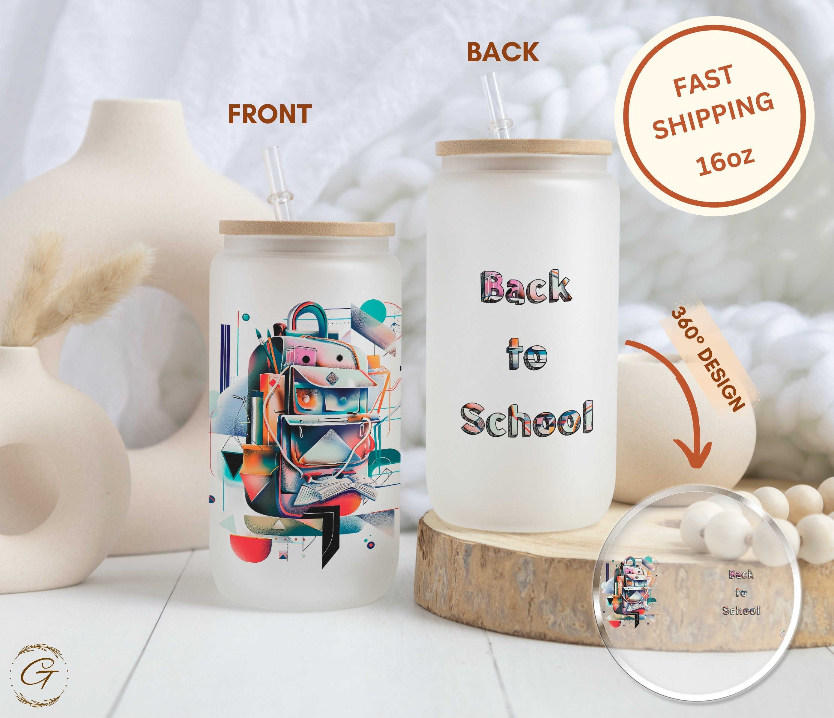 Back to School Design Frosted Glass Cup