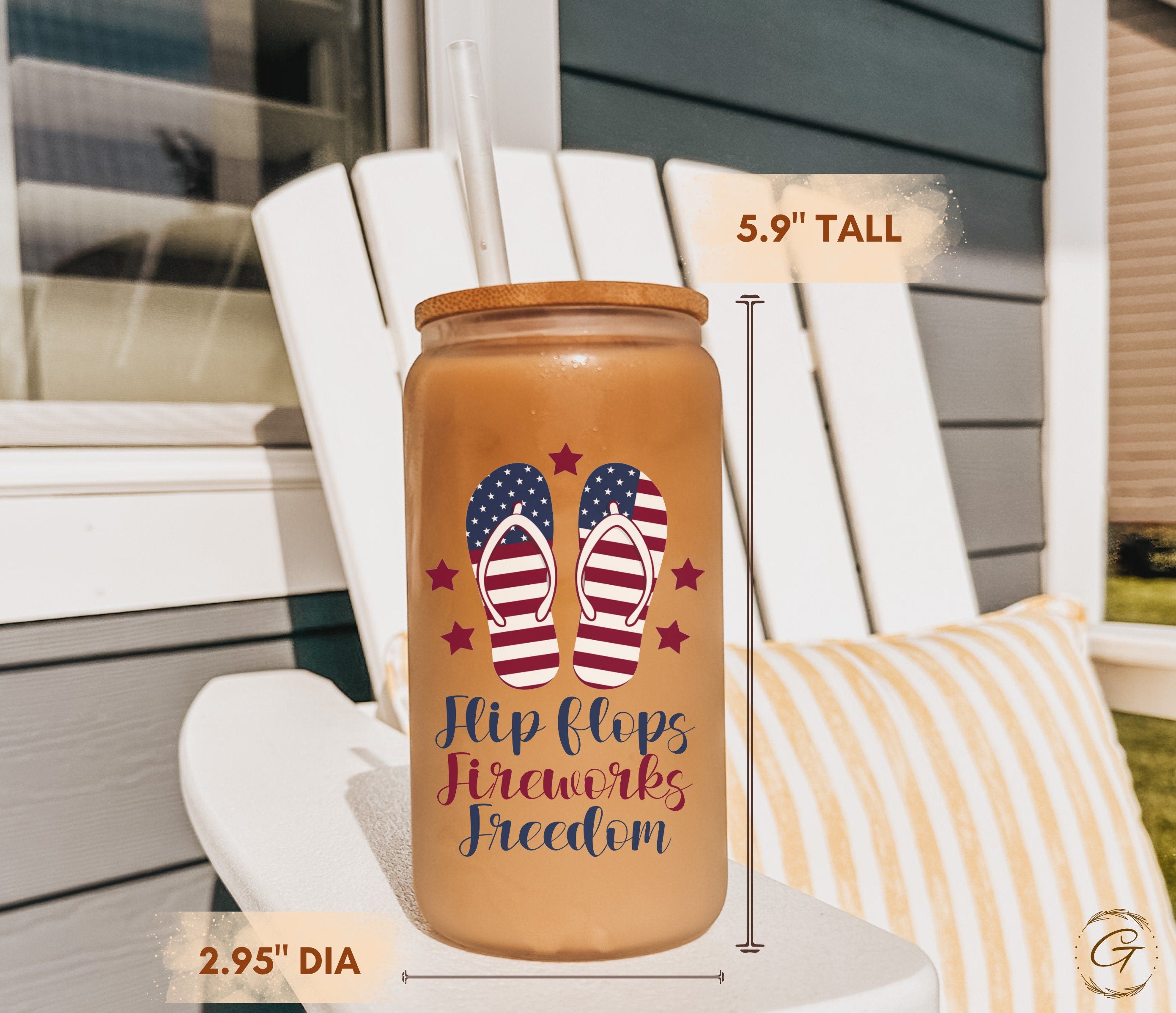 16oz Frosted Libbey Glass Cup with Flip Flops