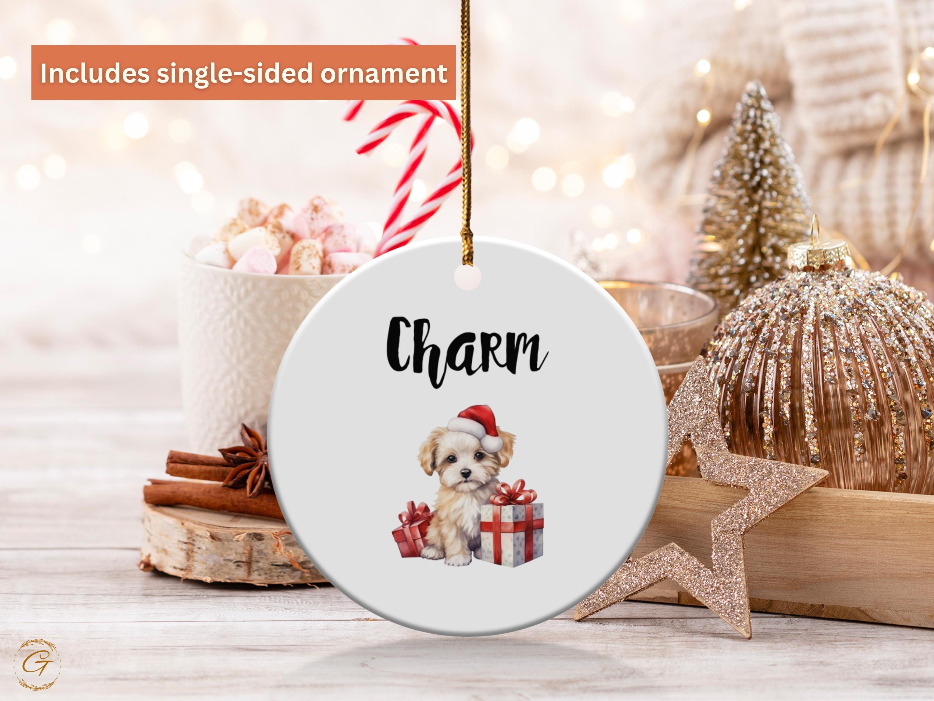 Personalized Christmas Puppy Ornament, Cute Puppy with Santa Hat, Holiday Gift Ornament, Decorative Puppy Ornaments, Festive Puppy Keepsakes