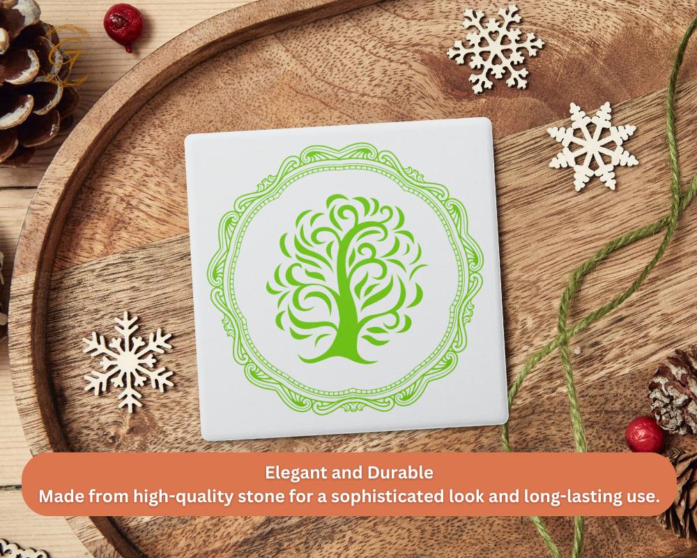 Soapstone Coaster with Tree Ornate Design Cork Backing, Nature Decor Perfect Gift for Tree Lovers, Elegant Drink Coasters for Home or Office