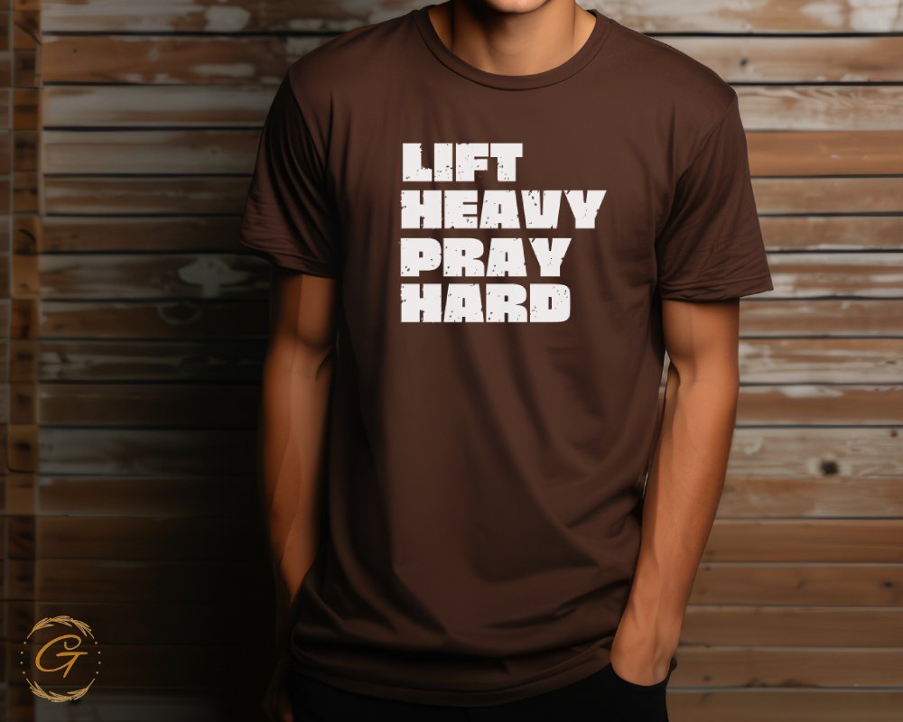 Lift Heavy Pray Hard Motivational Fitness Shirt product type