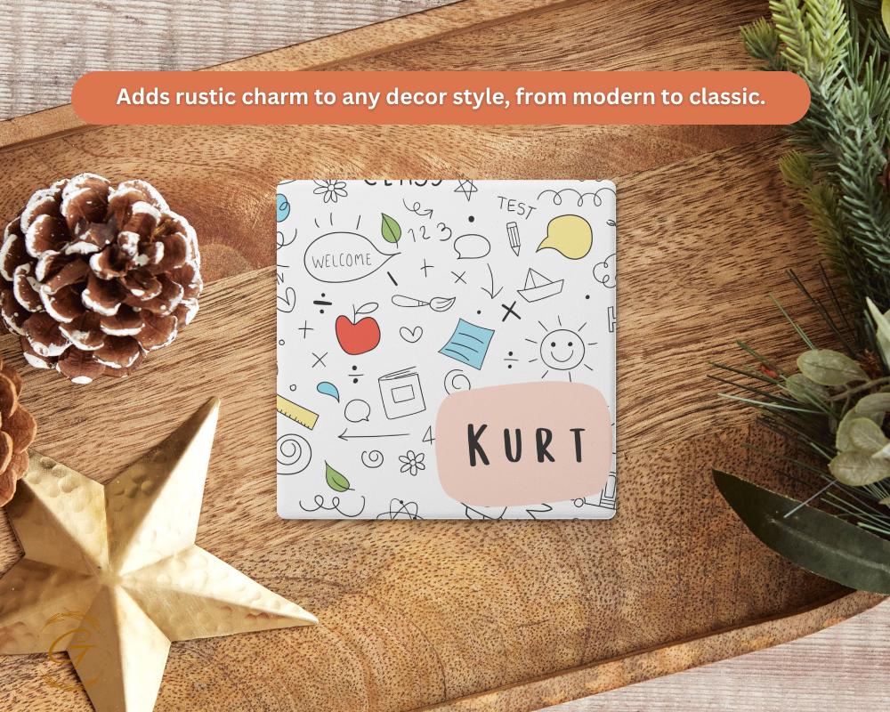 Personalized Soapstone Coaster with Kids Name Doodle Design