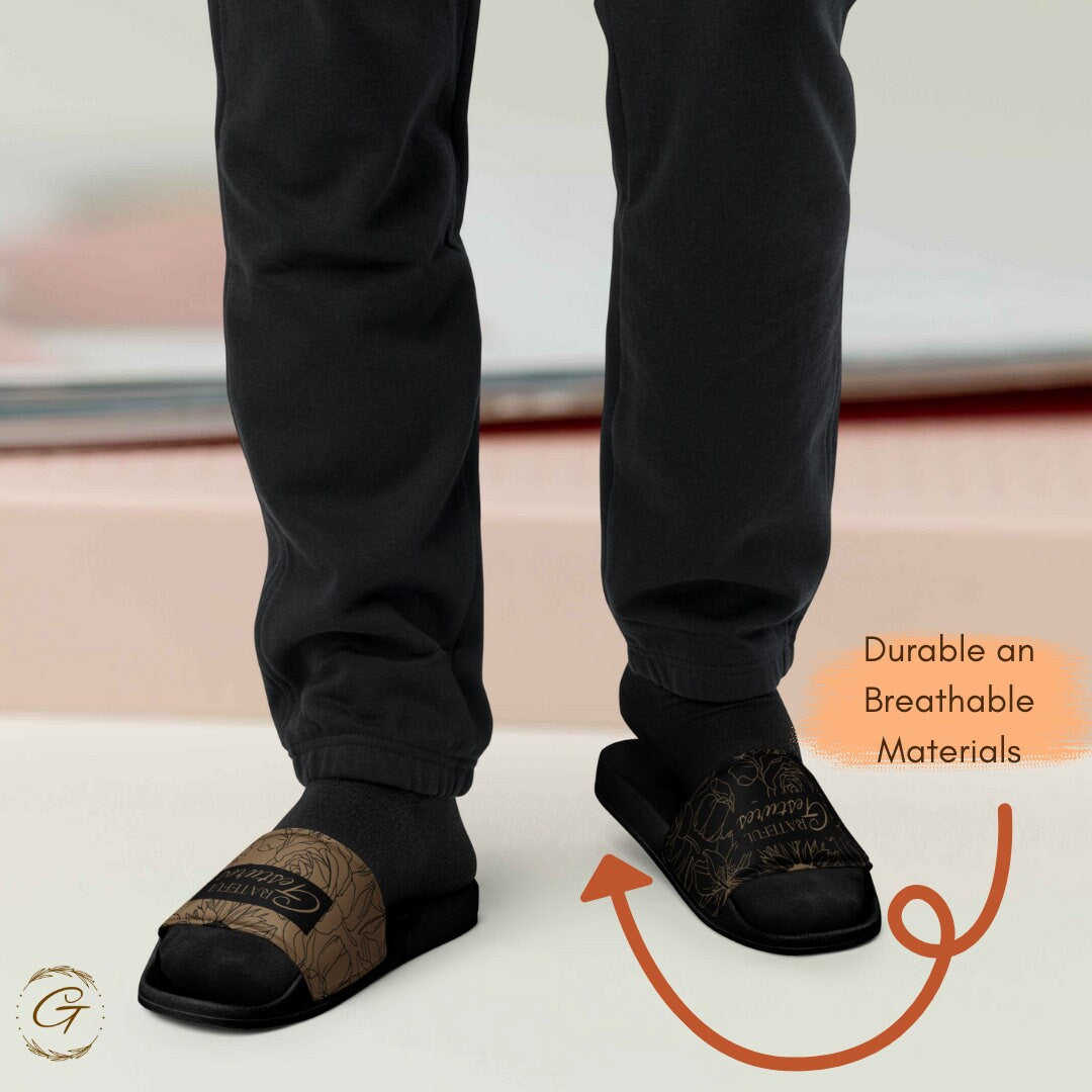 Floral Design Black and Brown Men's Slides