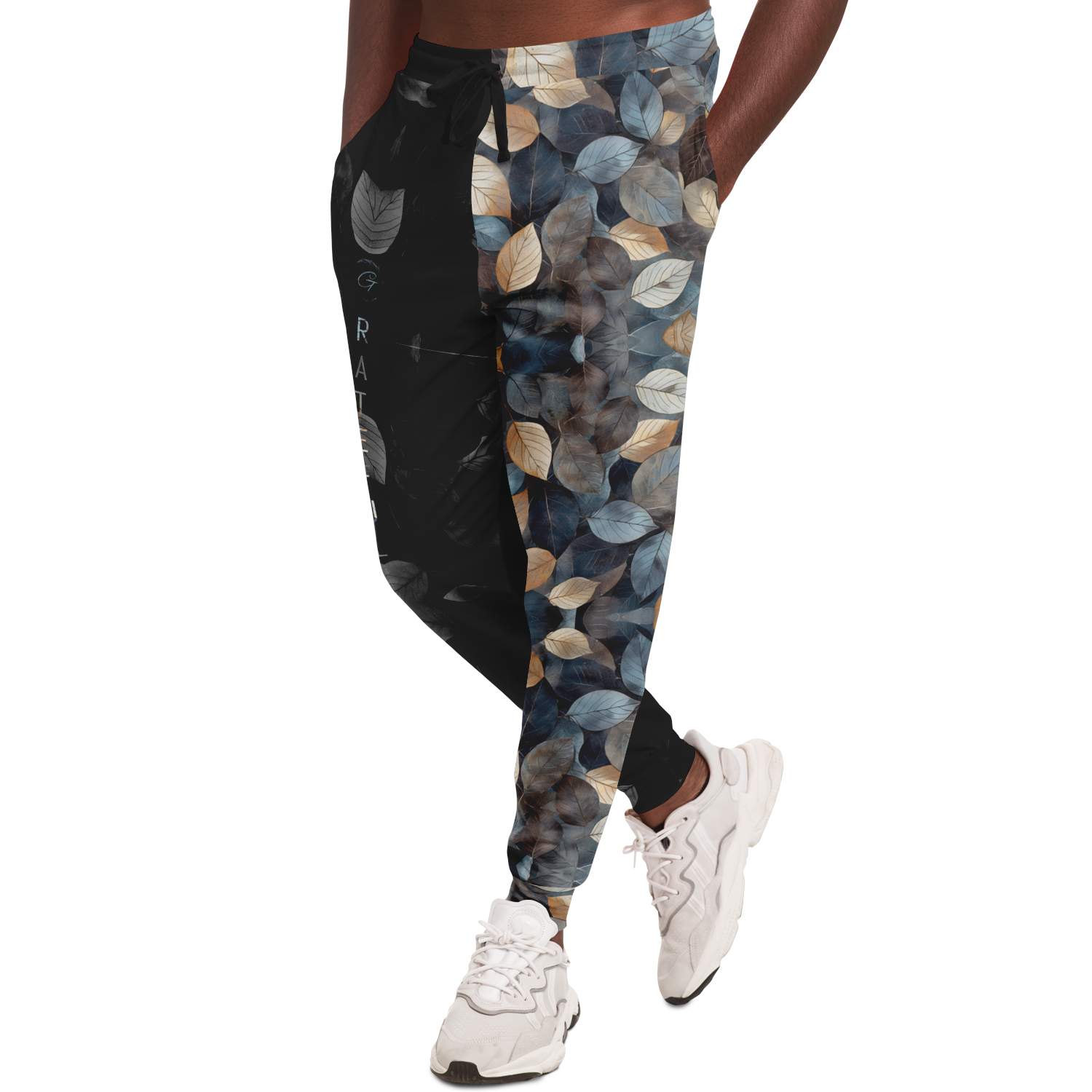Two-Tone Leaf Print Joggers – Aesthetic Nature-Inspired Sweatpants