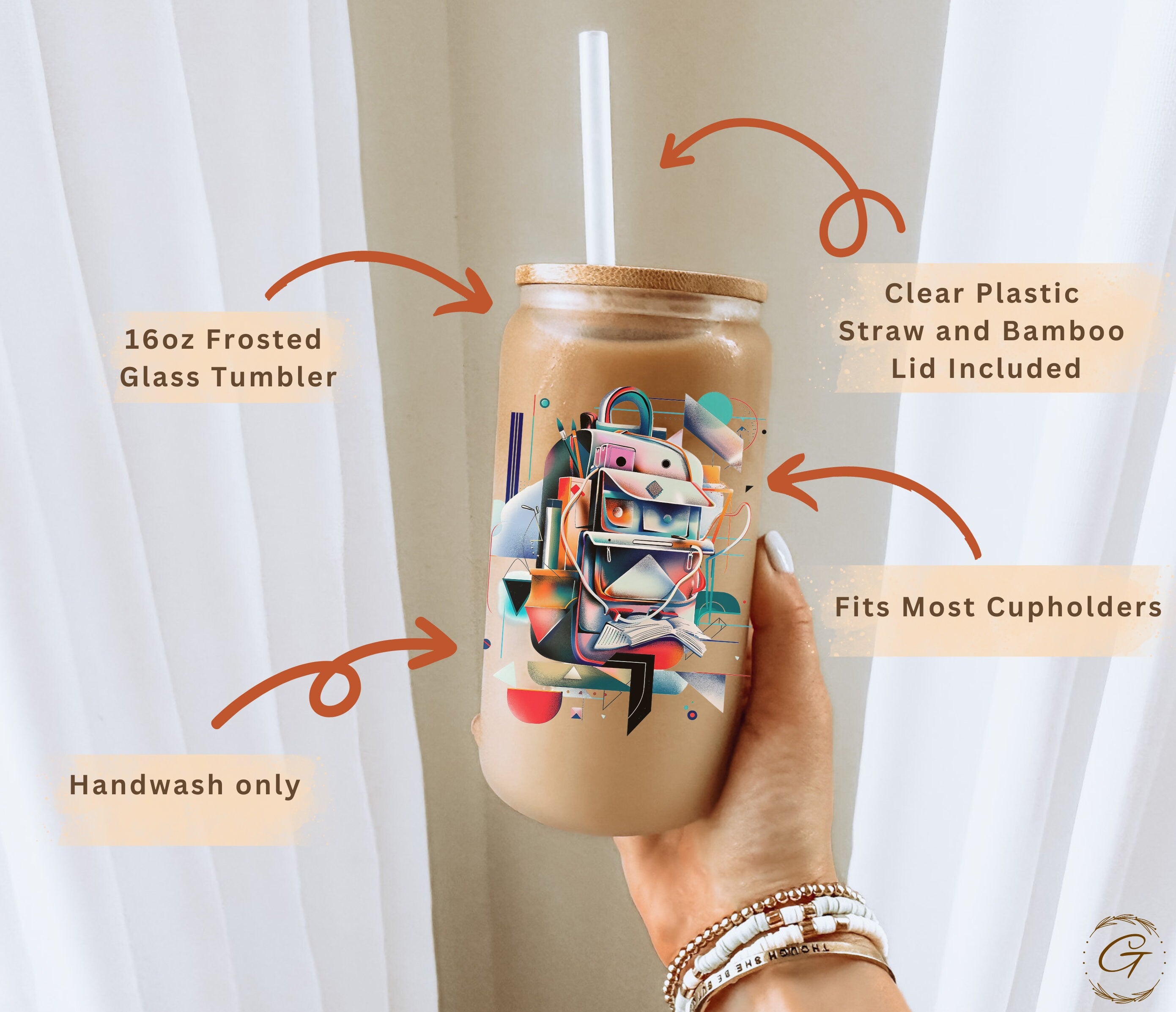 Back to School Design Frosted Glass Cup