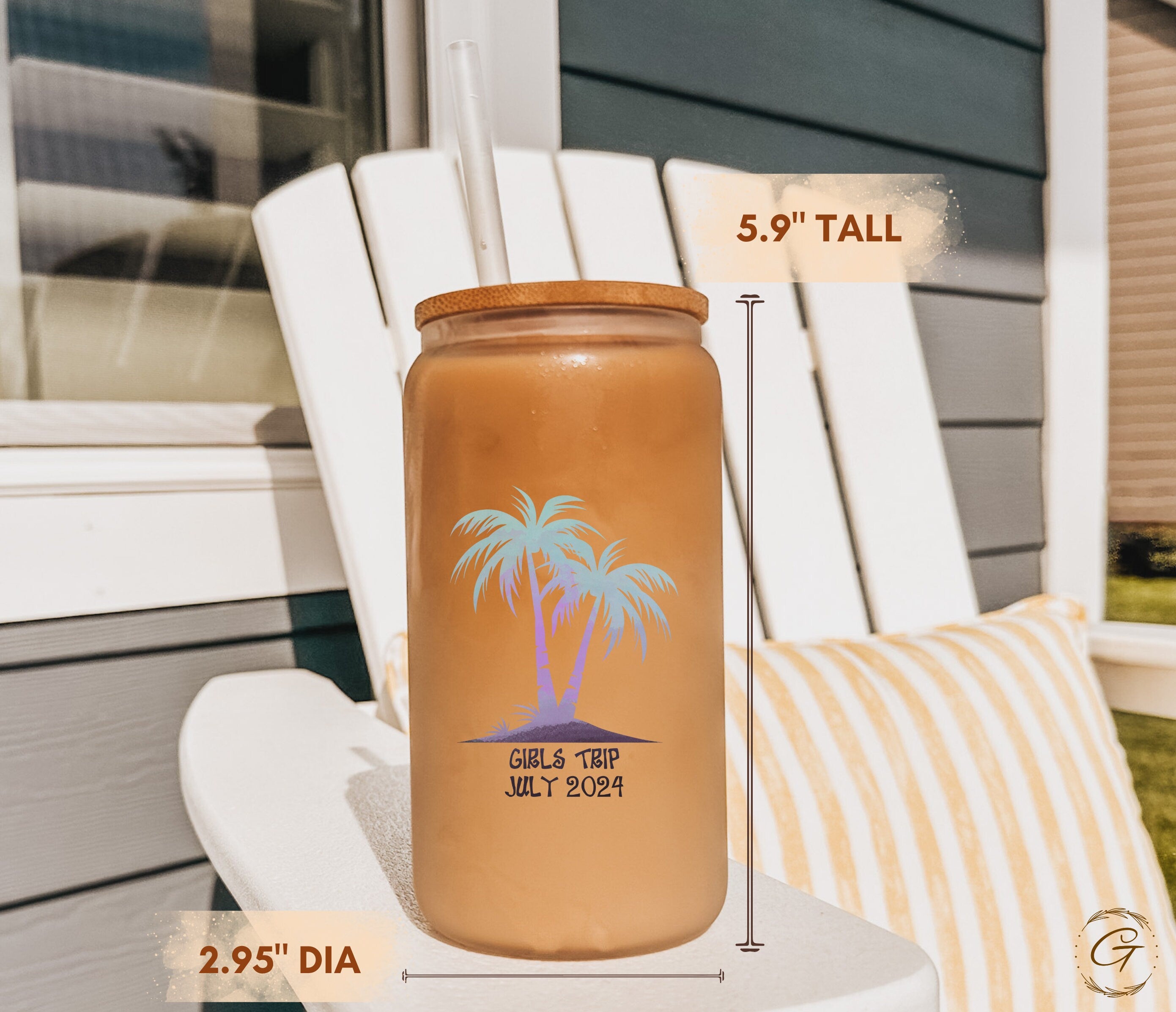 Personalized Island Palm Trees Frosted 16oz Glass Cup