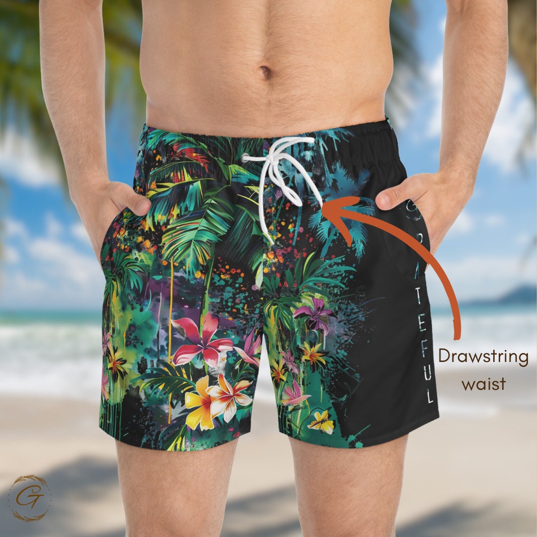 Floral Rainforest Black Swim Trunks