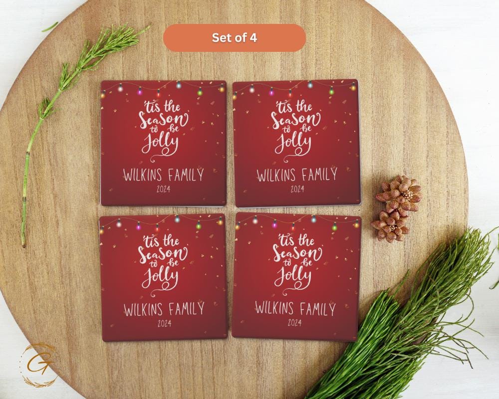Personalized Christmas Soapstone Coaster with Custom Name Design, Holiday Drink Holder with Cork Backing, Perfect Gift for Family & Friends