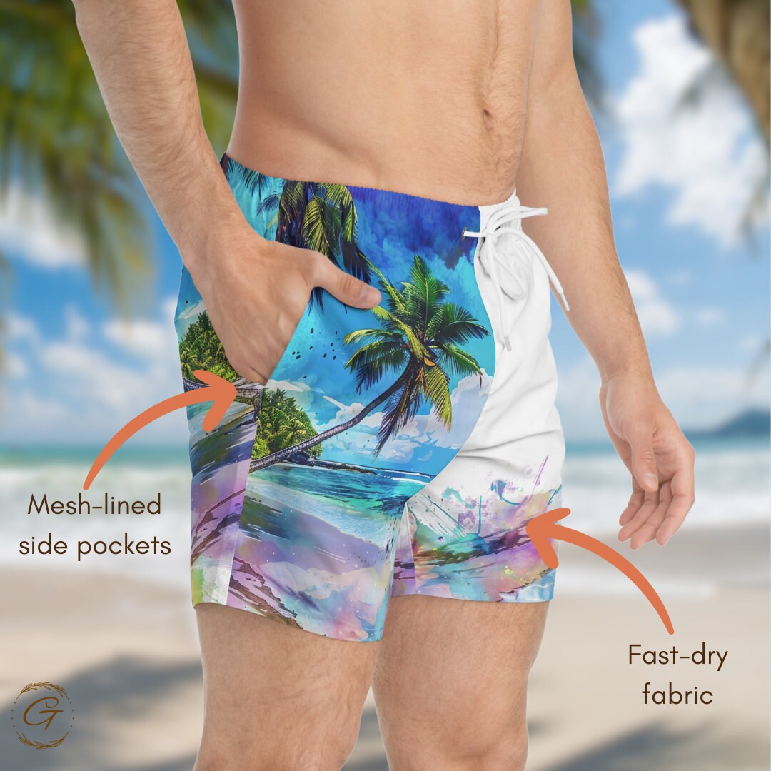 Colorful Tropical Beach Swim Shorts