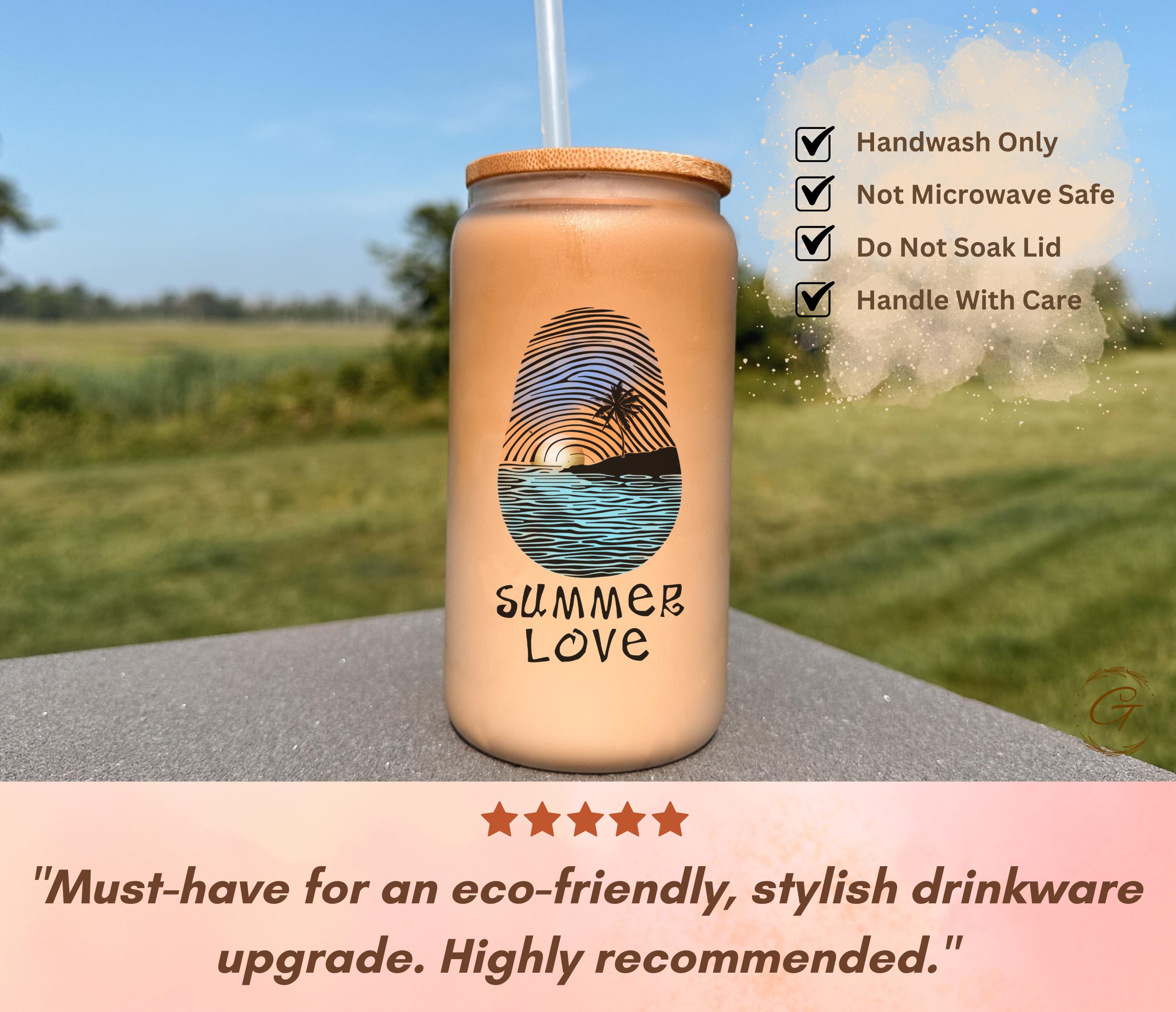 Summer Love Sunset Beach Design Frosted Glass Cup