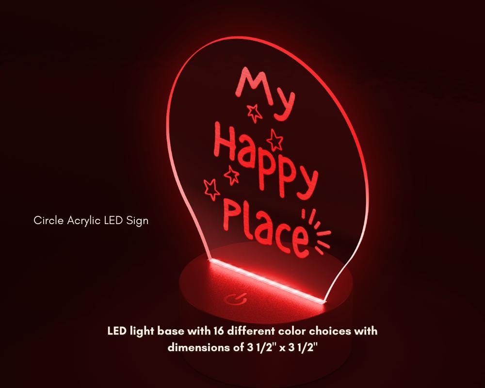 My Happy Place Circle Acrylic LED Sign, Custom Lighted Home Decor