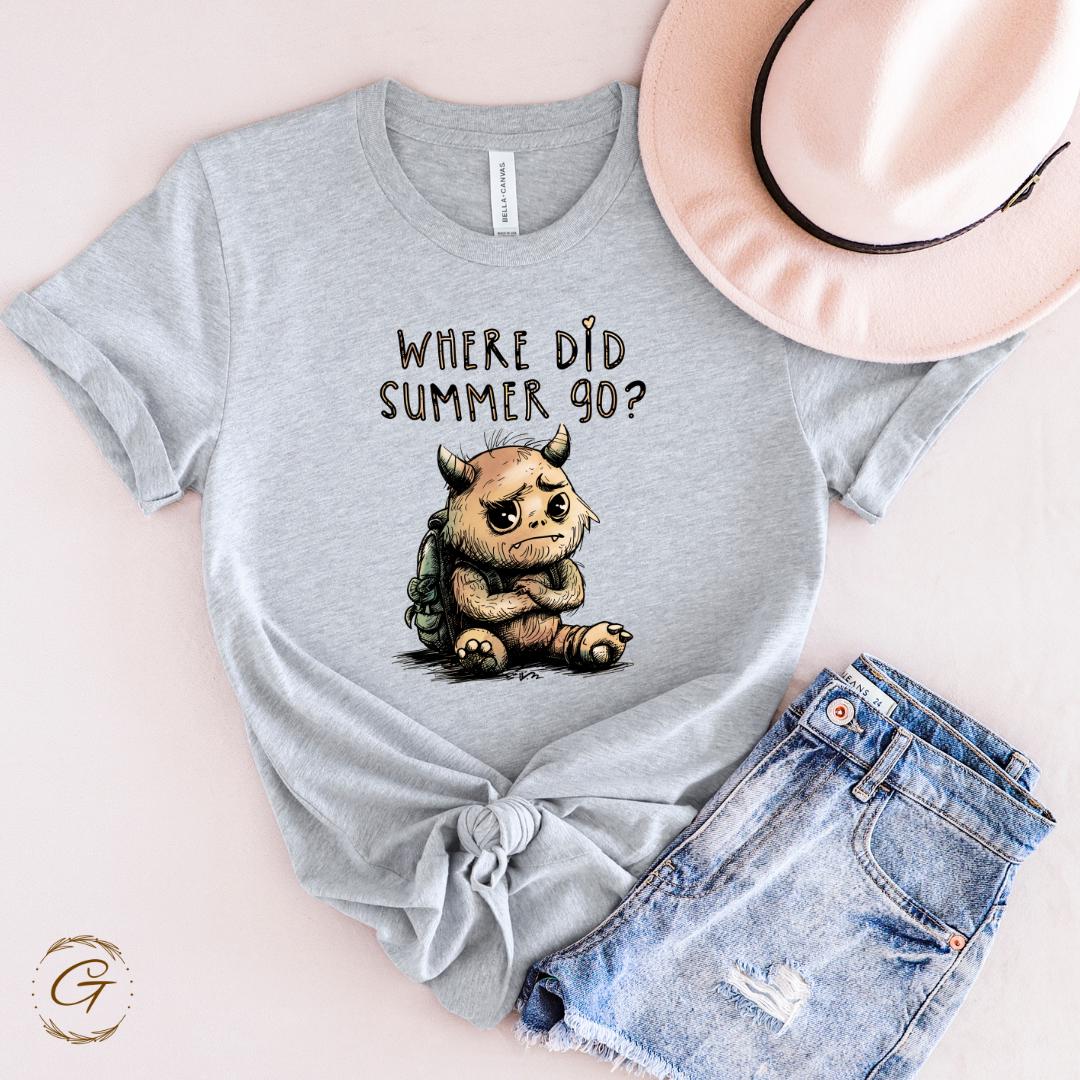 Funny Summer Sad Monster T-Shirt - Quirky Cartoon Graphic Tee