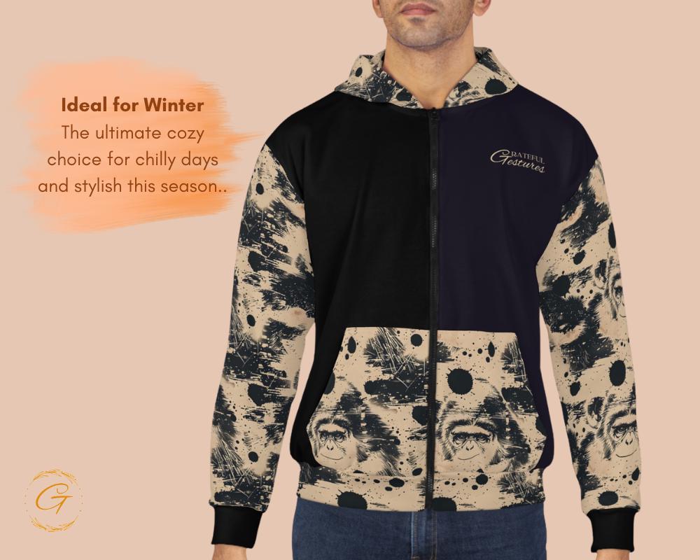Vintage Monkey Unisex Zip Hoodies All-Over Print