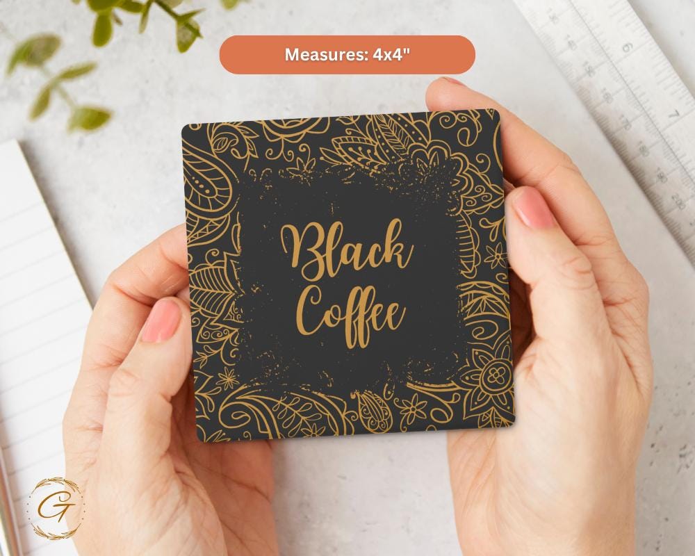 Soapstone Coaster with Black Coffee Ornate Design