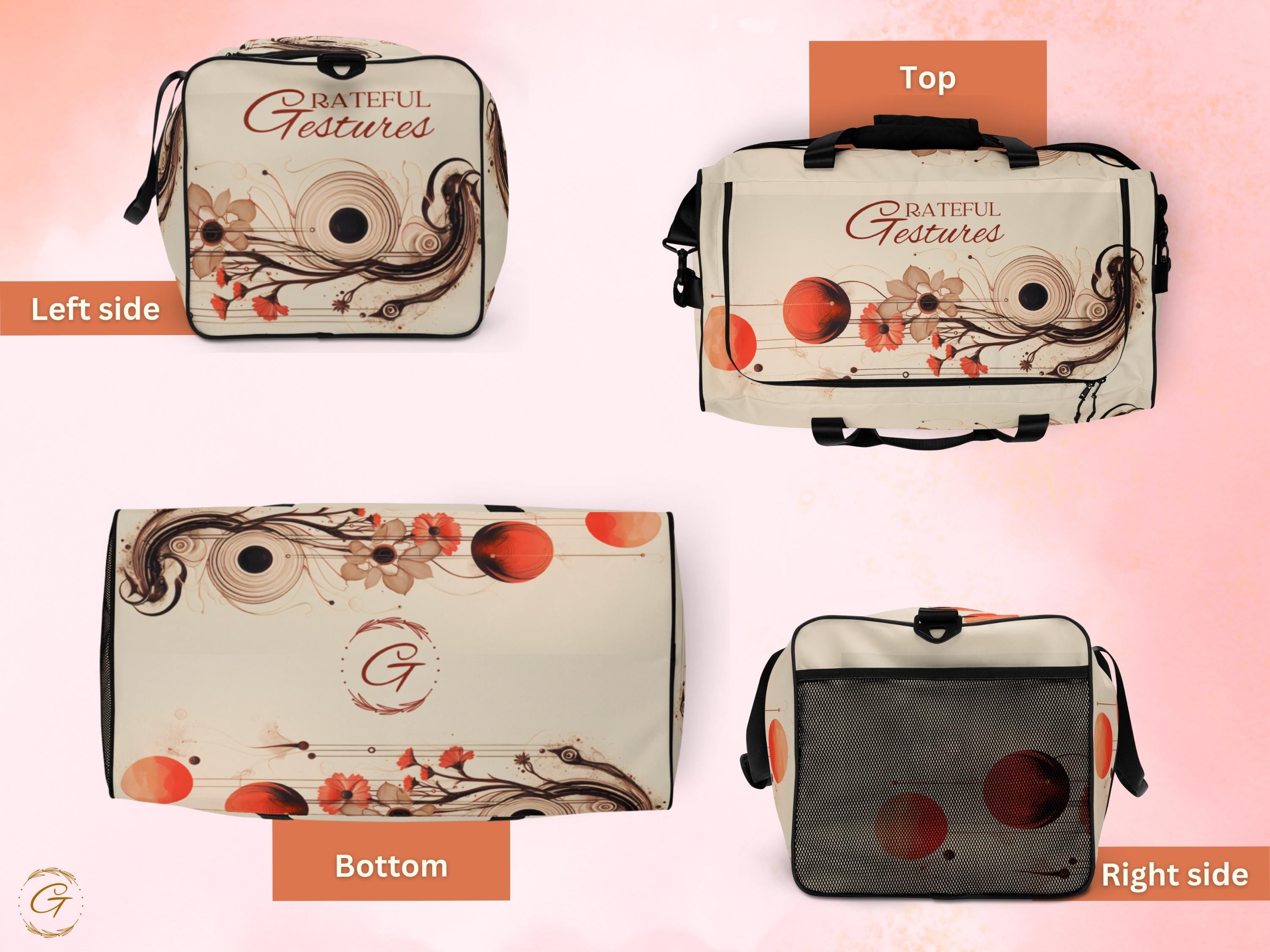AOP Floral Duffel Bag with Abstract Art - Stylish Travel, Gym, Sports, or Weekend Bag - Lightweight, Durable,and Spacious Design, Ideal Gift