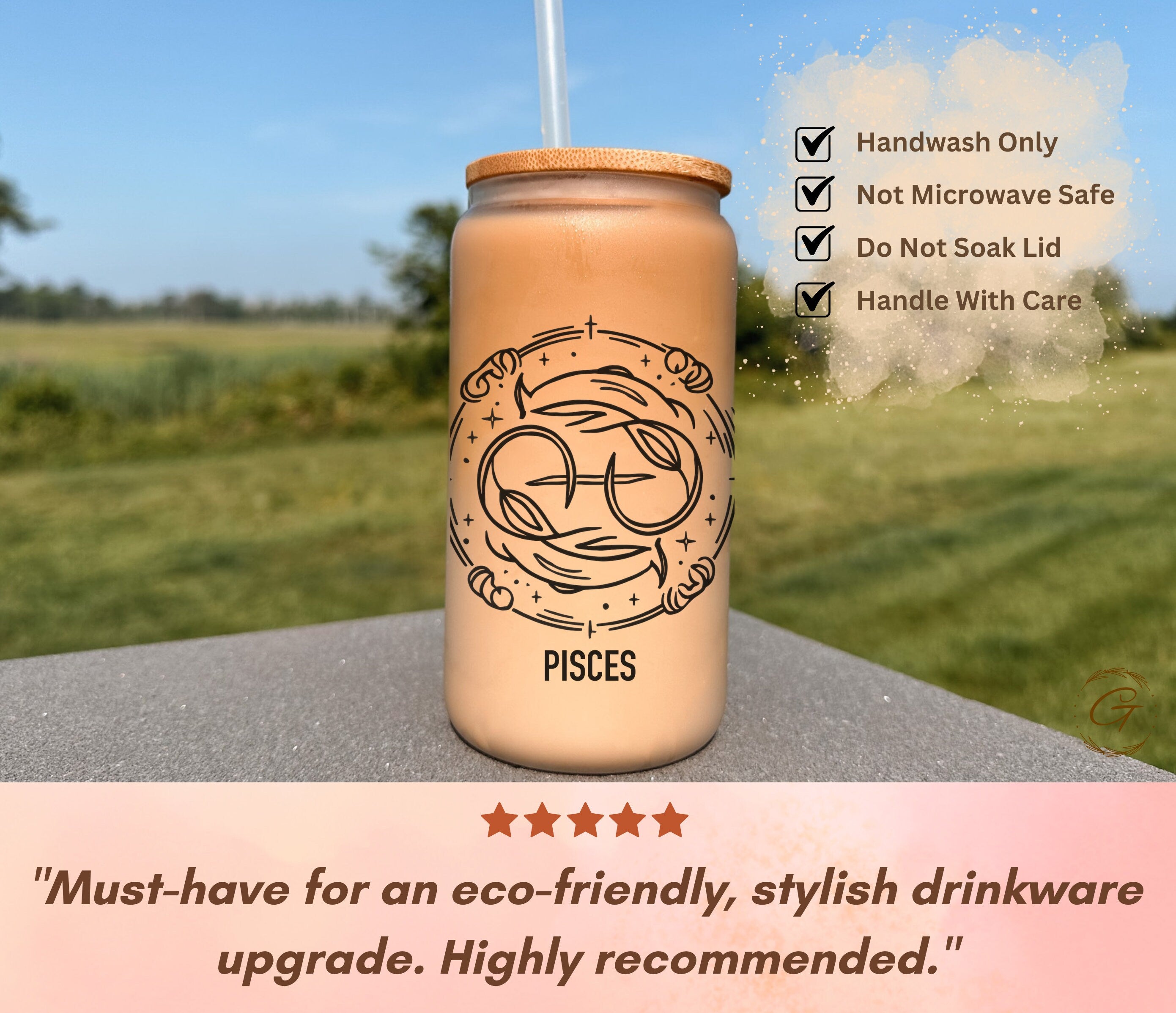 Pisces Zodiac Sign Frosted Glass Cup