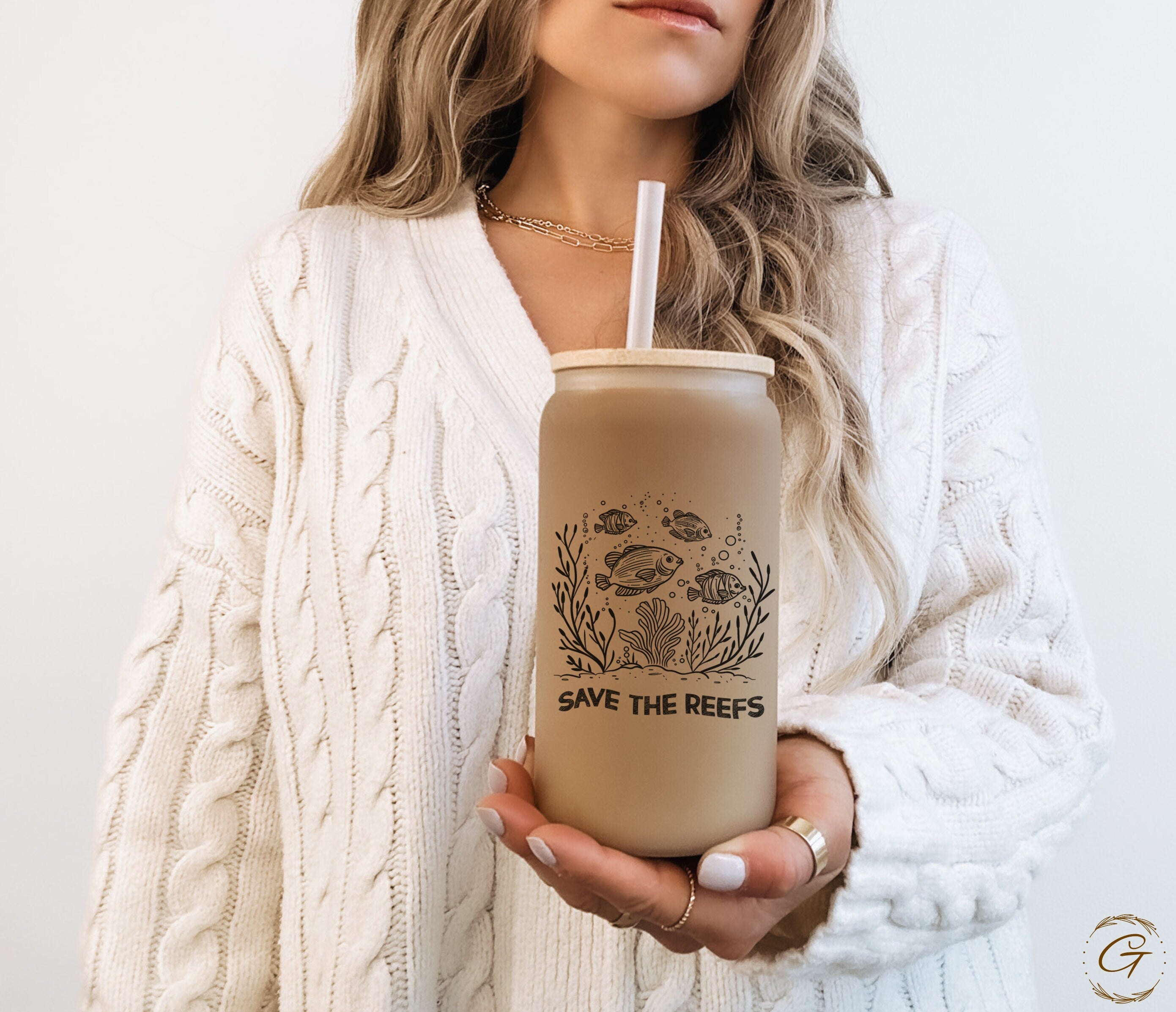 Save the Reefs Frosted Glass Cup