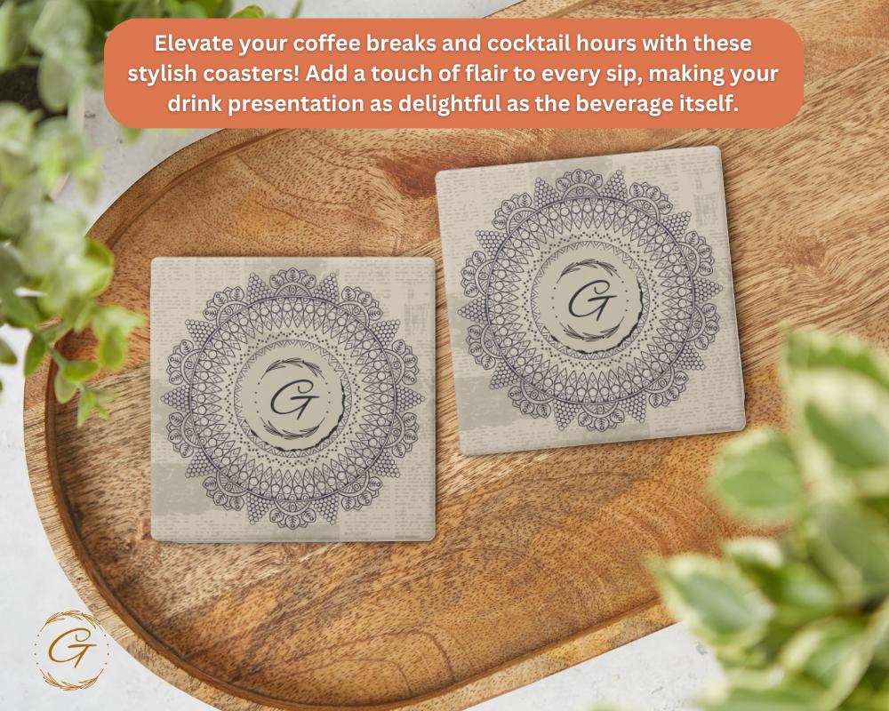 Soapstone Coaster with Newspaper Ornate Design, Vintage Print Coaster with Cork Backing, Unique Home Decor, Perfect Gift for Holiday Season