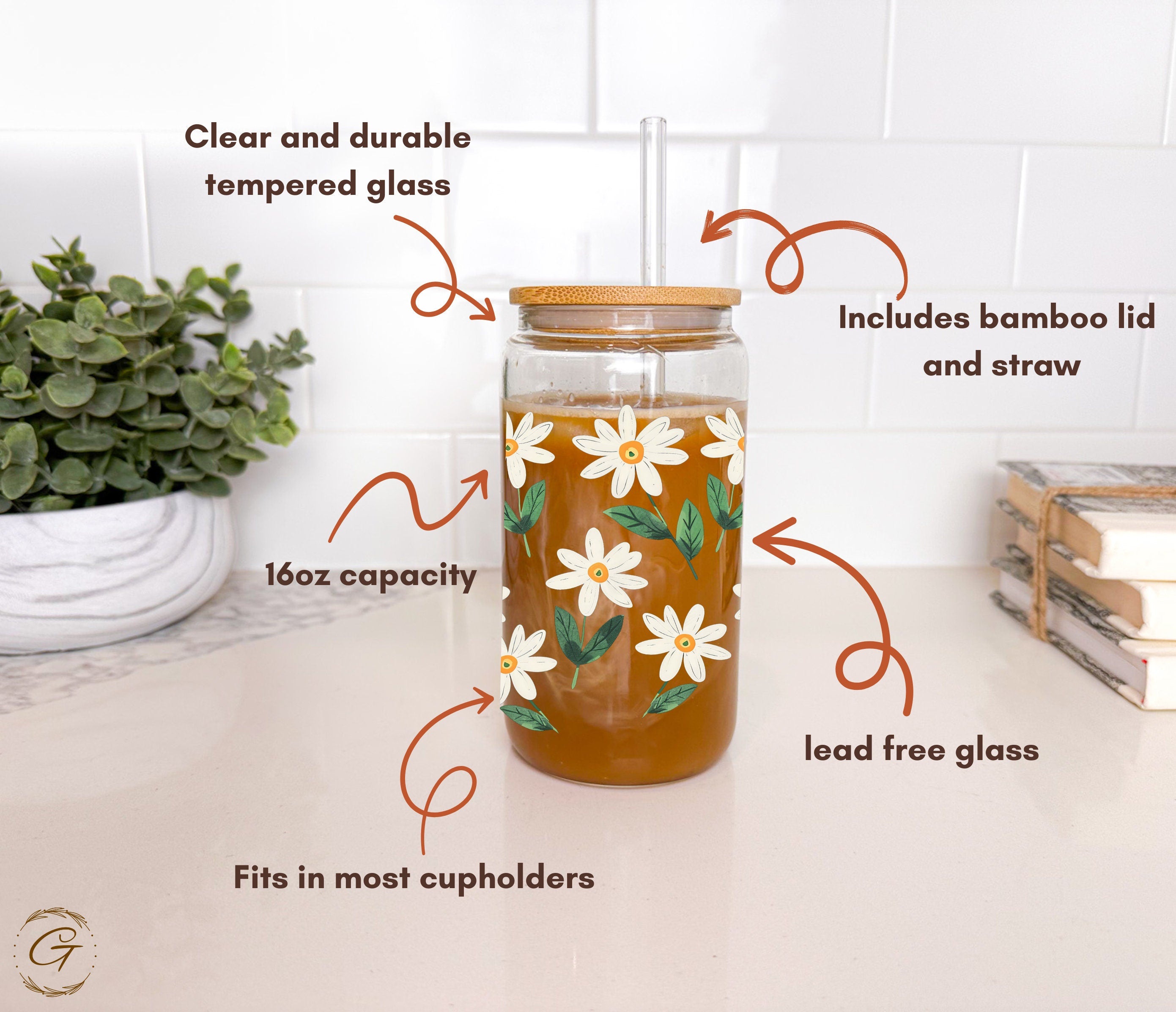 Daisy Flowers Iced Coffee Glass Can