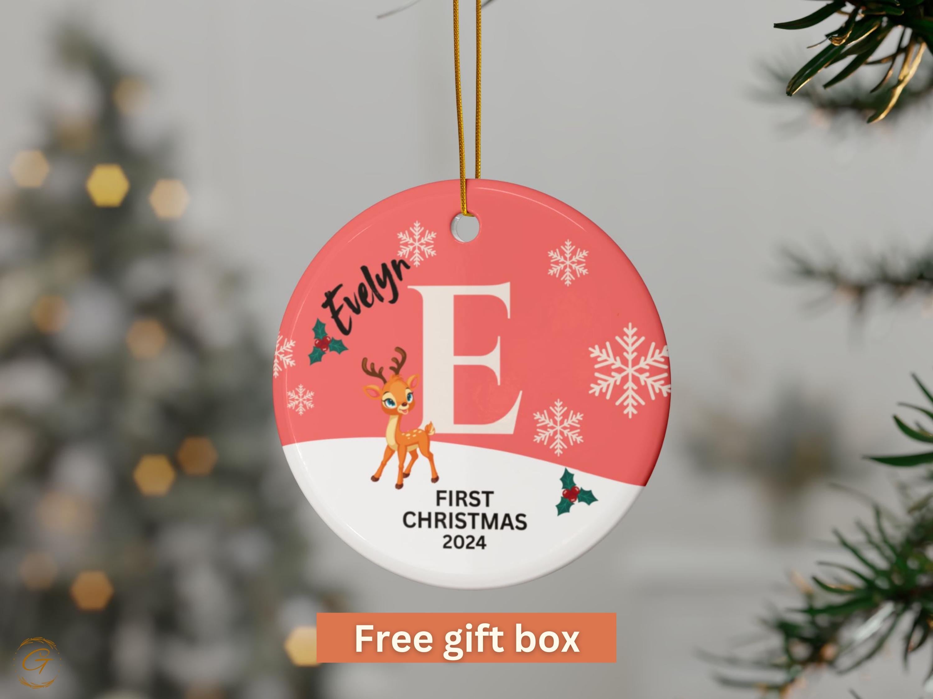Personalized Baby's First Christmas Ornament, Custom Reindeer and Snowflakes Decoration, Newborn Christmas Keepsake 2024, Ideal Newborn Gift