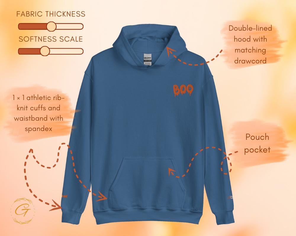 Halloween Boo Hoodie, Spooky Boo Embroidery Hooded Sweatshirt, Halloween Pullover with Boo Design, Scary Boo Hoodie Ghost Boo Hooded Sweater